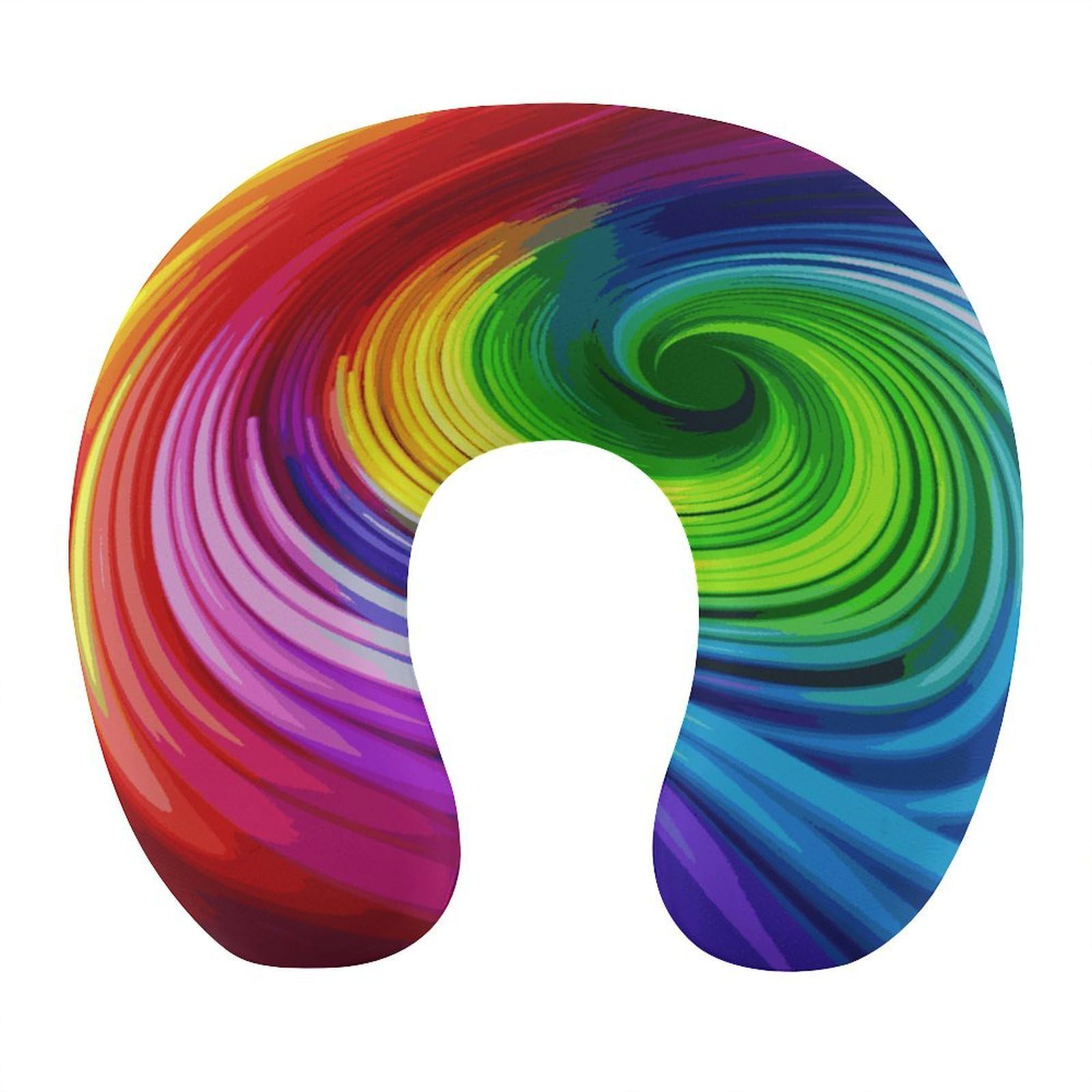 FekiLoot Rainbow Spiral Travel Pillow U Shaped Neck Pillow Comfortable Memory Foam Pillow Portable Soft Headrest Lightweight Neck and Head Support for Planes Trains Self-Driving Cars
