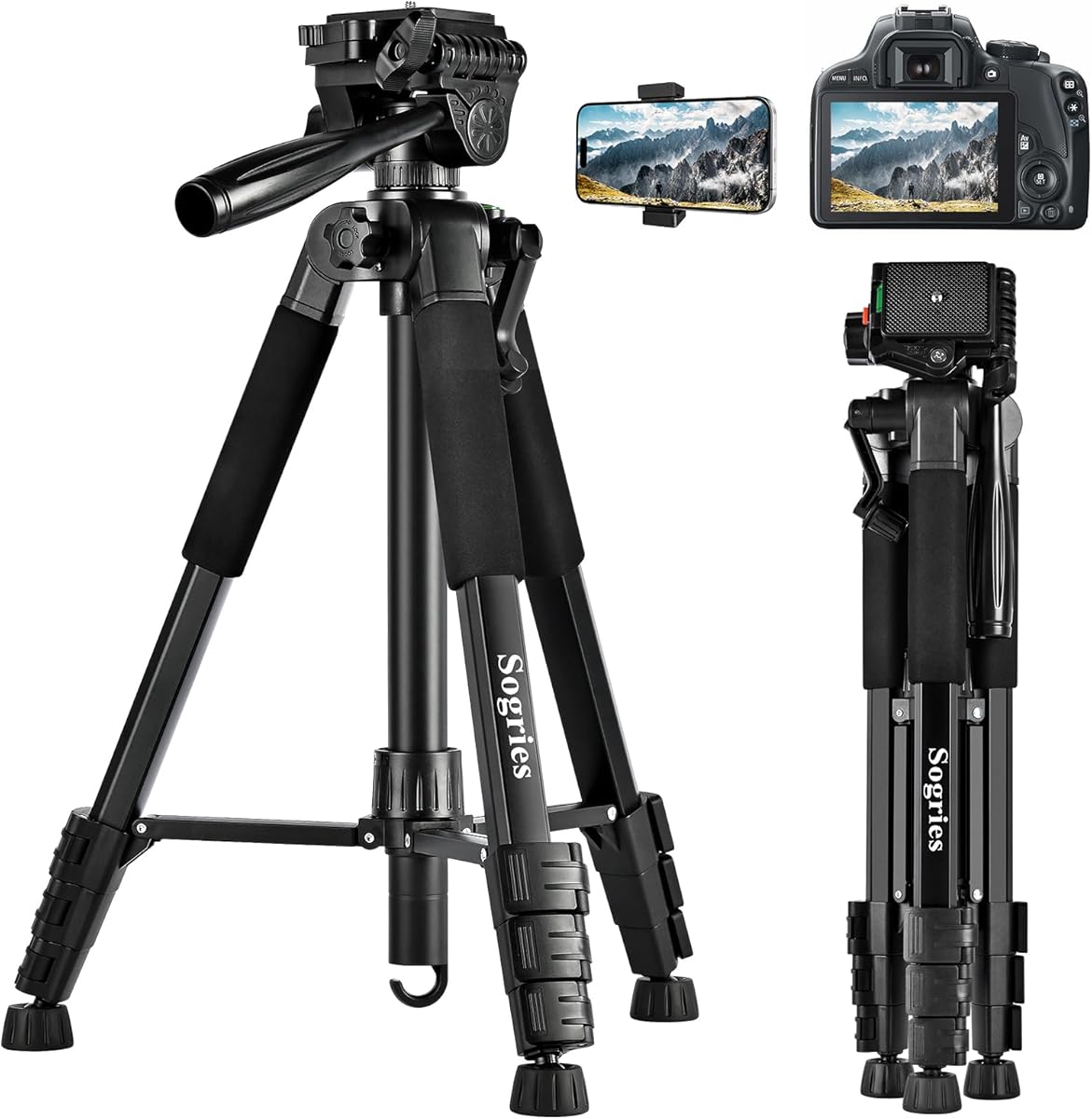 Sogries Tripod - 60'' Camera Tripod Professional Lightweight Travel Outdoor Tripod Aluminum Tripod for Camera/DSLR/Phone/Camcorder/Binoculars/Microscope: Buy Online at Best Price in Egypt - Souq is now Amazon.eg