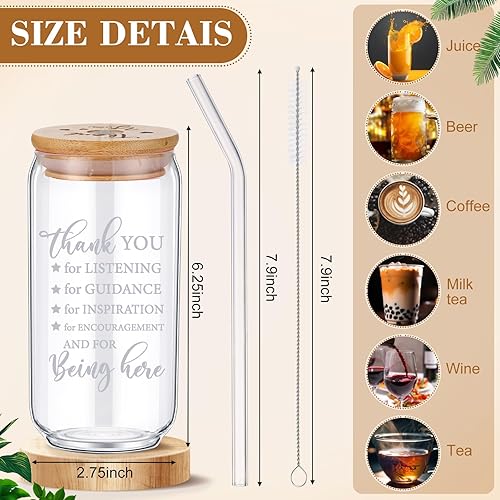 Miniatura 2 de 12 vasos de vidrio con tapas de bambú y popote de vidrio para ella y él, regalos de graduación de graduación de maestría universitaria, 16 onzas,
