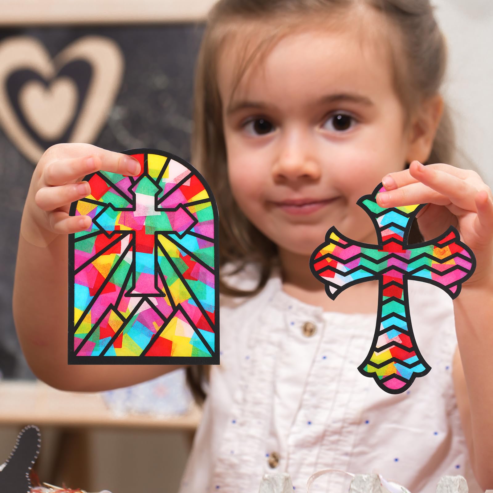 24 Pack Cross DIY Suncatcher Paper Crafts Easter Crafts