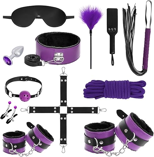 Miniatura 8 de Rbenxia Juego de 12 unidades de restricciones BDSM de bondage sexual, esposas fetichistas, puños, collar, cuerda de látigo, abrazaderas para