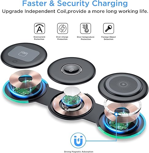Miniatura 7 de Cargador inalámbrico magnético,Almohadilla de carga inalámbrica,Cargador inalámbrico rápido plegable 3 en 1-negro