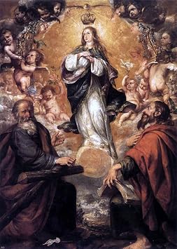 Art Oyster Juan De Valdes Leal Virgin of the Immaculate Conception with STS Andrew and John the Baptist - 18" x 27" Premium Canvas Print