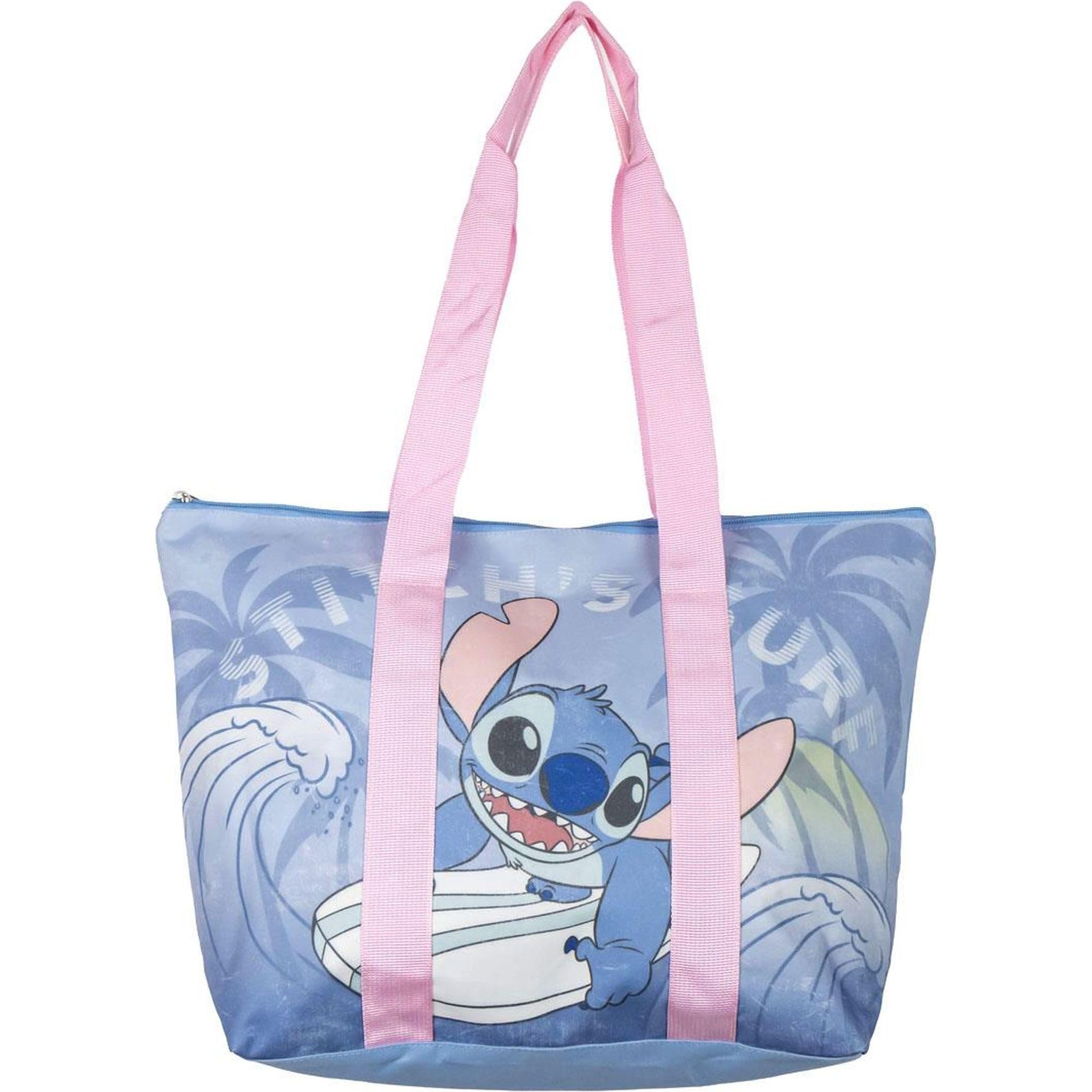 Sac de plage Stitch - Couleur bleu et rose - 47x33x15cm - Fabriqué en polyester - Sac en tissu avec fermeture éclair - Compartiment principal spacieux - Produit Original Fabriqué en Espagne