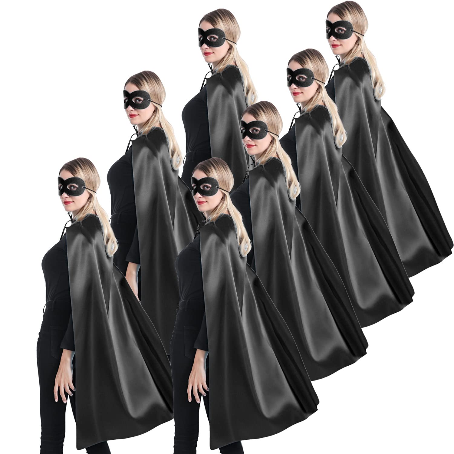 Kidsfere Superhero Capes and Masks for Teenagers Adults Men Women Team Building Dress Up Party Cape Halloween Costume 7 Pack (Black) — image 1