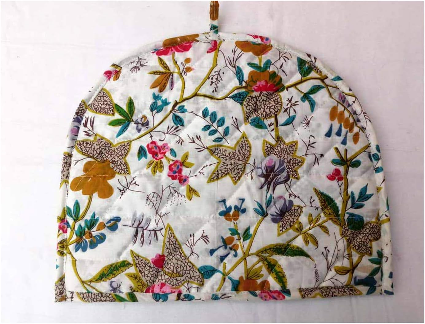 Tea Cozy Cover White Hand Block Winter Tea Cozy Cotton Tea Kettle Warmer Pot Cover Hot Coffee Cover Handamde Kitchen Decor (1 pcs lot, White Bird Floral)