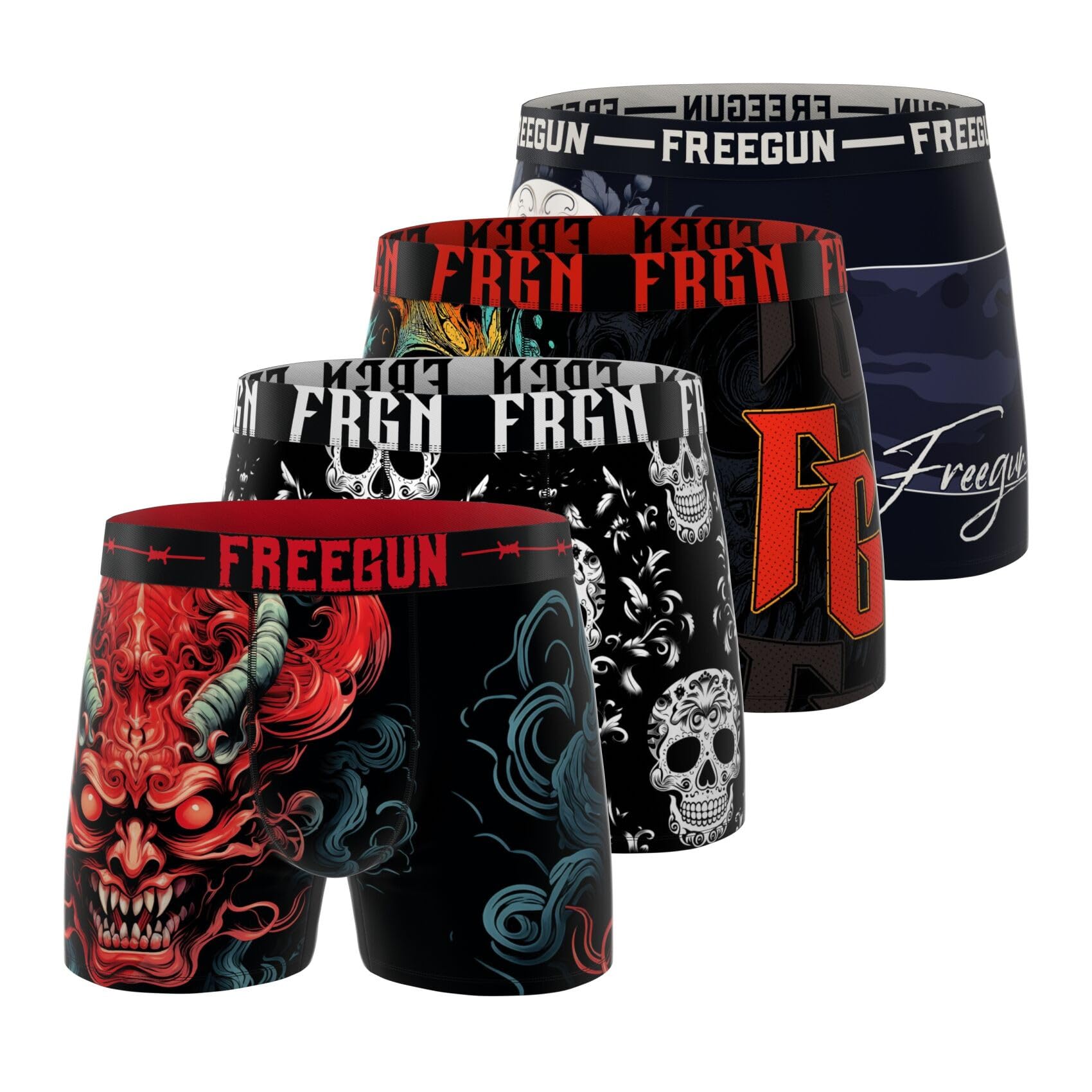 Freegun Boxer Homme Savage Animals, Caleçon Homme Ultra-Doux, Stretch & Respirant (Lot de 4)