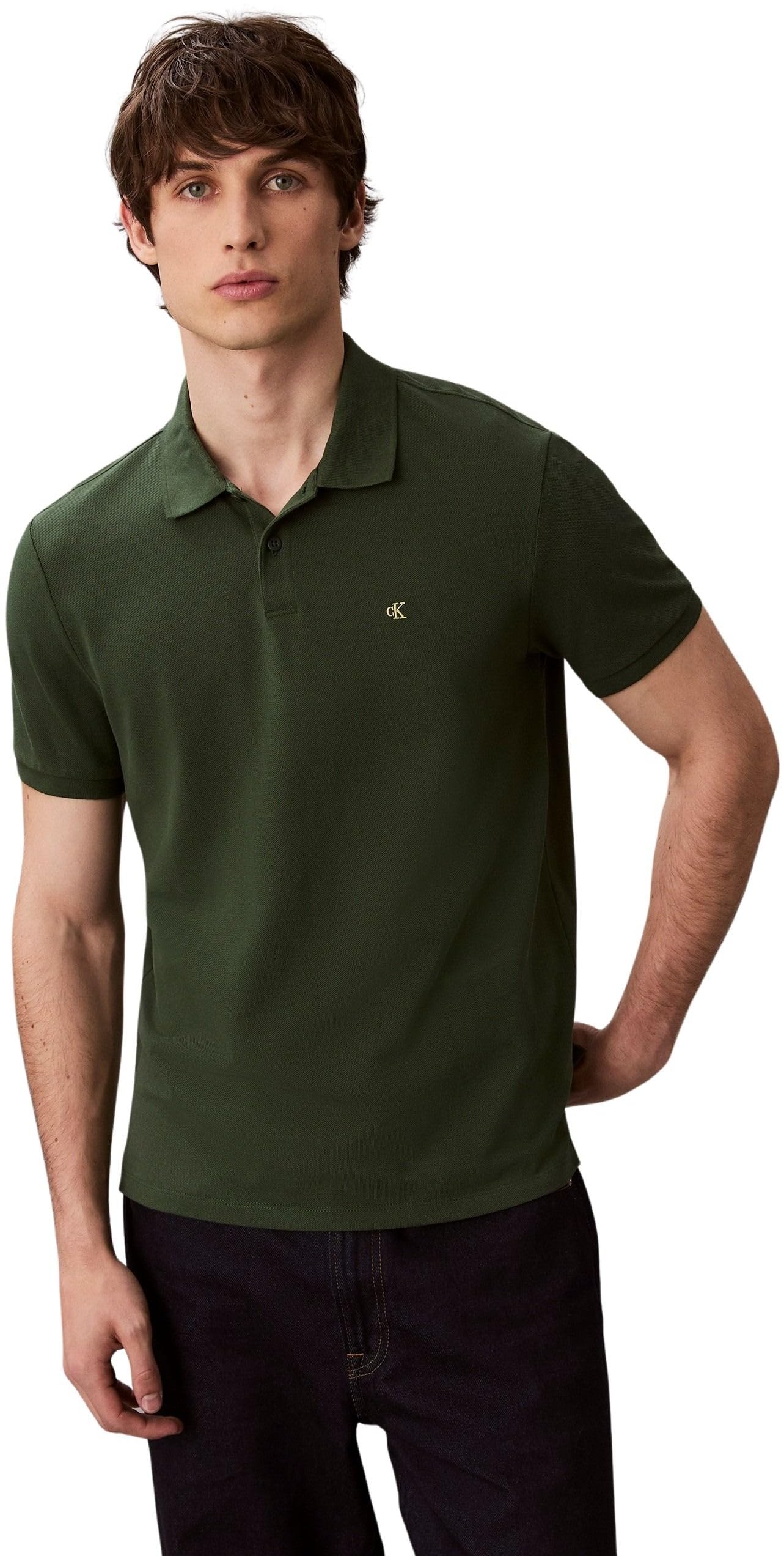 Calvin Klein Green Monogram Pique Polo Shirt In - L