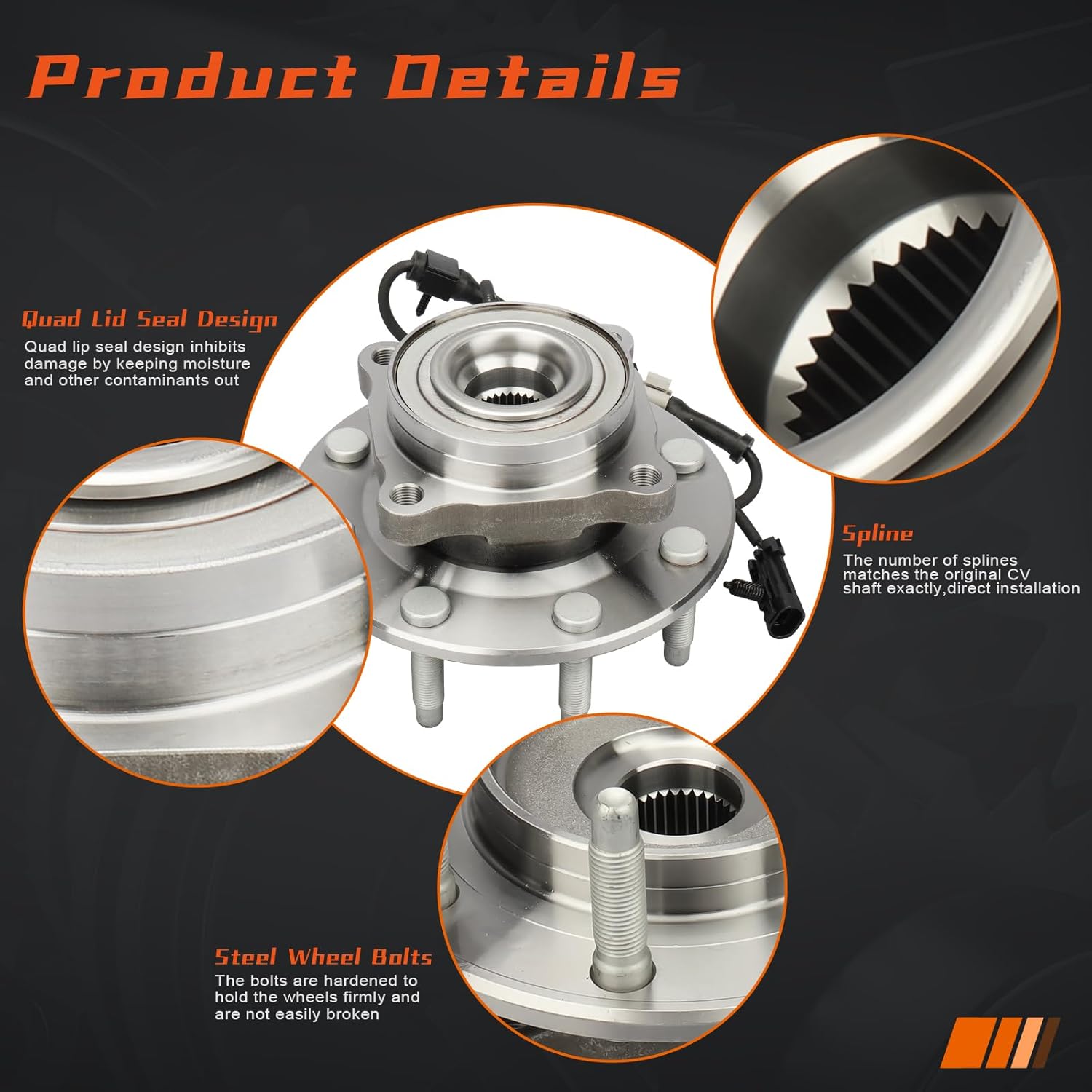 4WD DRIVESTAR 515058 Front Left/Right Wheel Hub & Bearing Assembly for Chevy Silverado/Avalanche/Suburban, for GMC Sierra 1500HD 2500HD/Yukon XL 2500, for Hummer H2, 4x4 8 Lug w/ABS