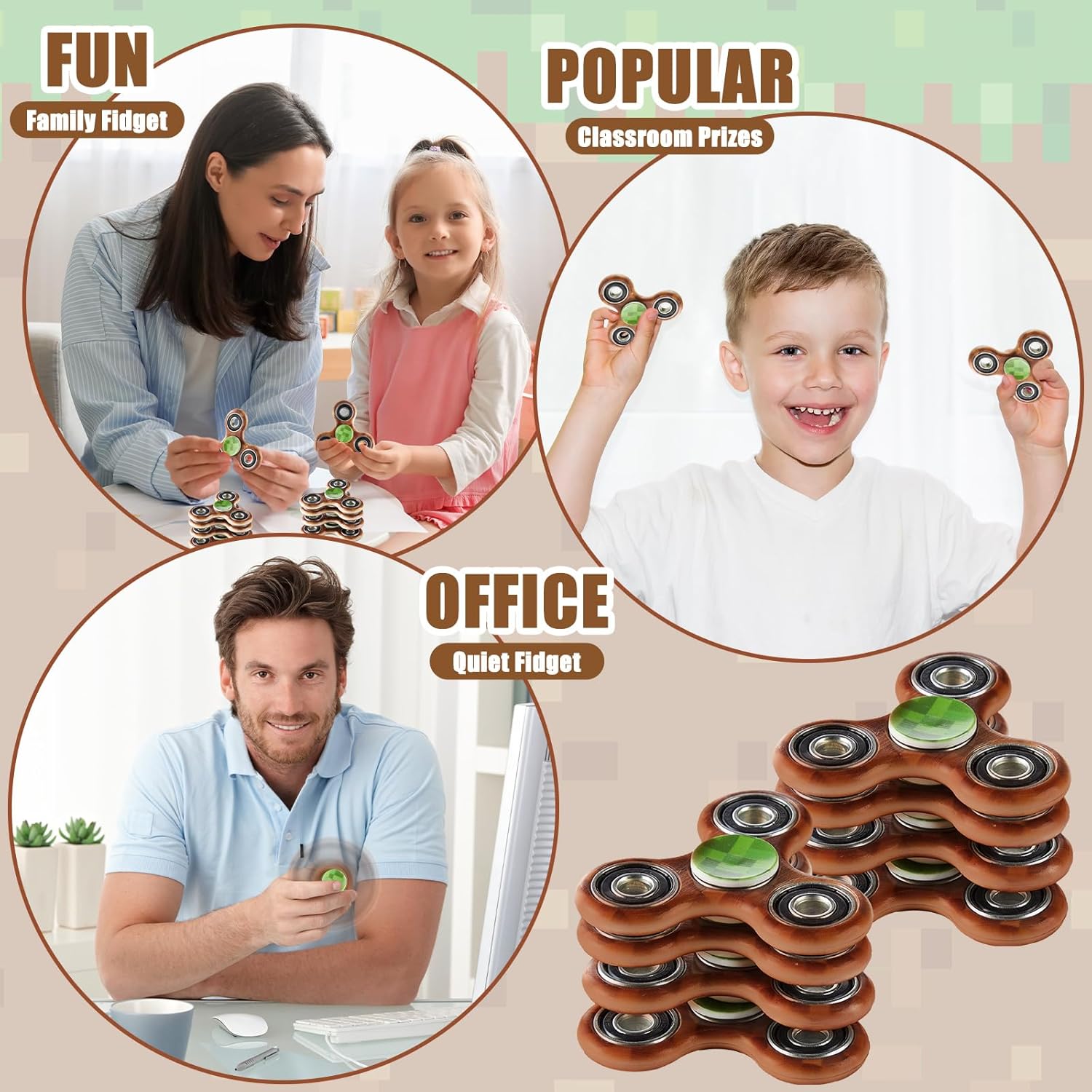 party greeting 12Pack Mining Themed Fidget Spinner Set Pixel Inspired Fidget Spinners Toy Bulk Anxiety Toys Pixel Party Favors for Kids/Adults,Stress Reduction and Anxiety Relief Birthday Gifts