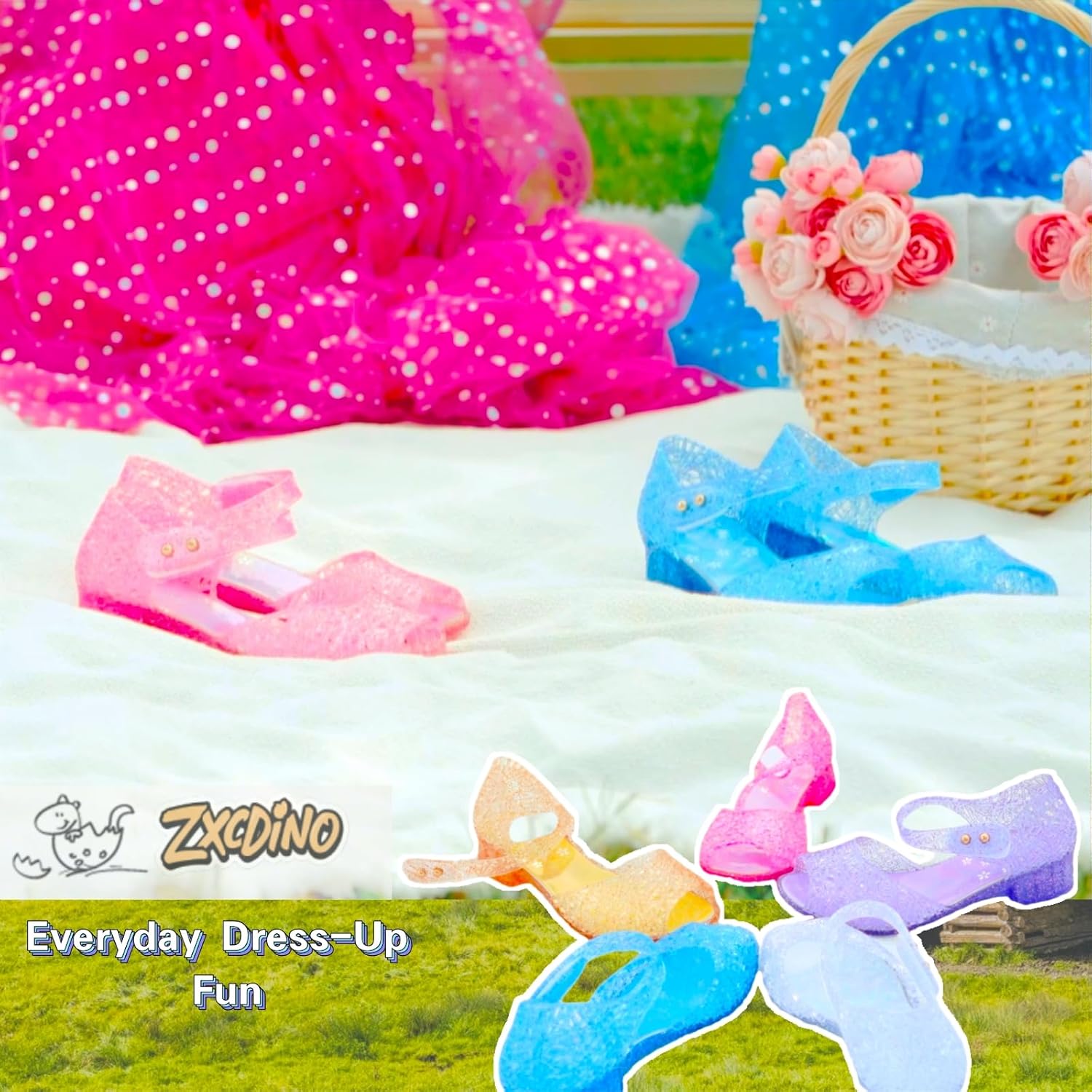 Princess Jelly Shoes Girls Dance Party Heels Sandals Glitter Cosplay Snow Queen Cosplay Costumes Dress Up Sandals for Toddler Children Big Kids - Image 7