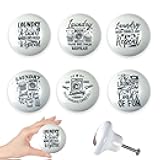 Lasyman Set of 6 Ceramic Vintage Laundry Room Cabinet Drawer Knobs Black and White Furniture Cabinet Handles or Pulls 1.5 x 1.5 Inche