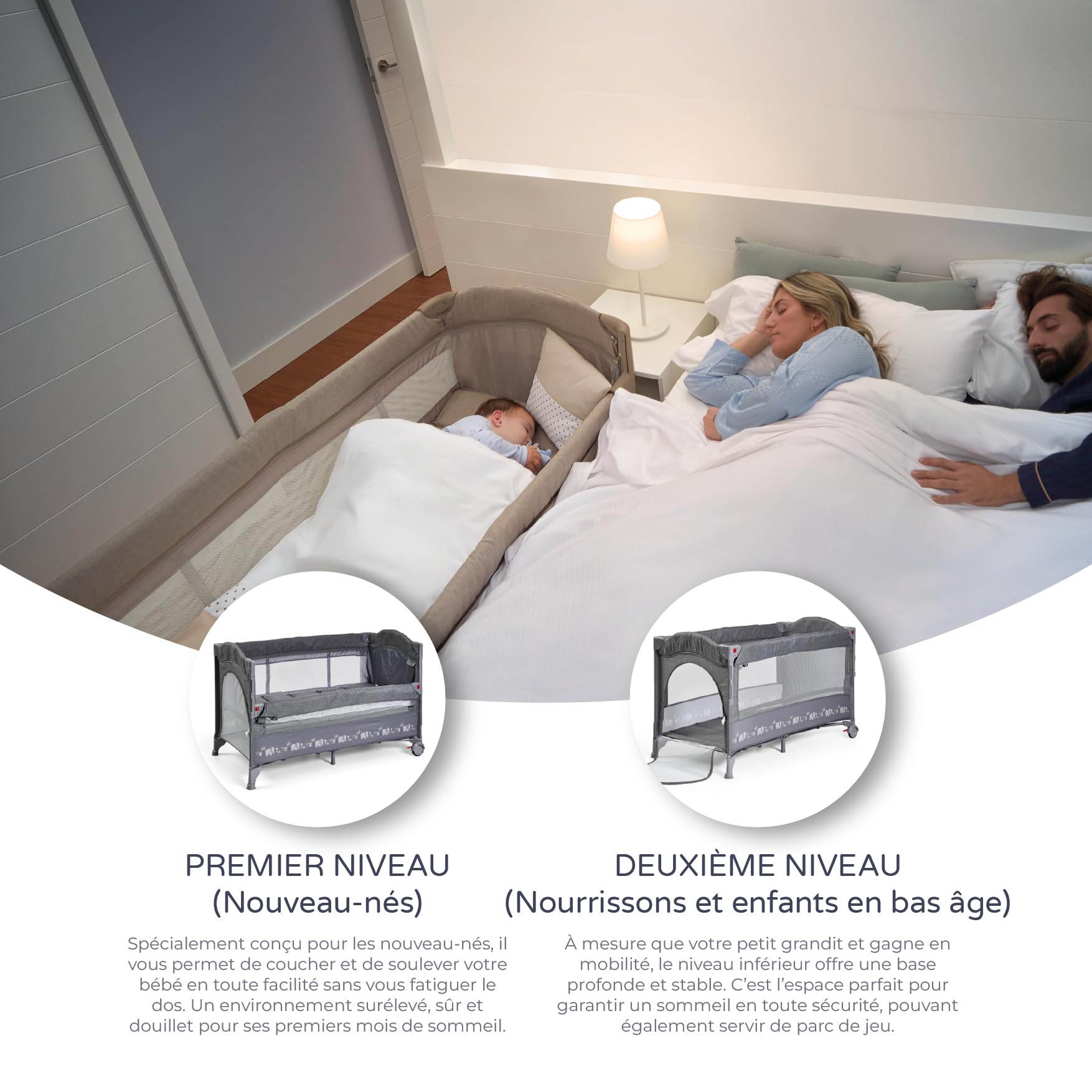 ms Innovaciones 630405 – Lit de Voyage et Berceau 2 en 1 – Deux hauteurs, Matelas à Langer et moustiquaire de série, Pliable et Portable, Unisexe
