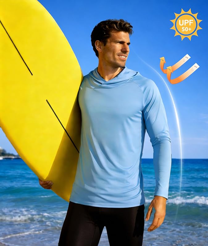 Hooded Sun Shirts for Men Athletic Hoodies UPF 50+ Long Sleeve Shirt 5 Pack Lightweight Fast Dry UV Protection Shirts image 3
