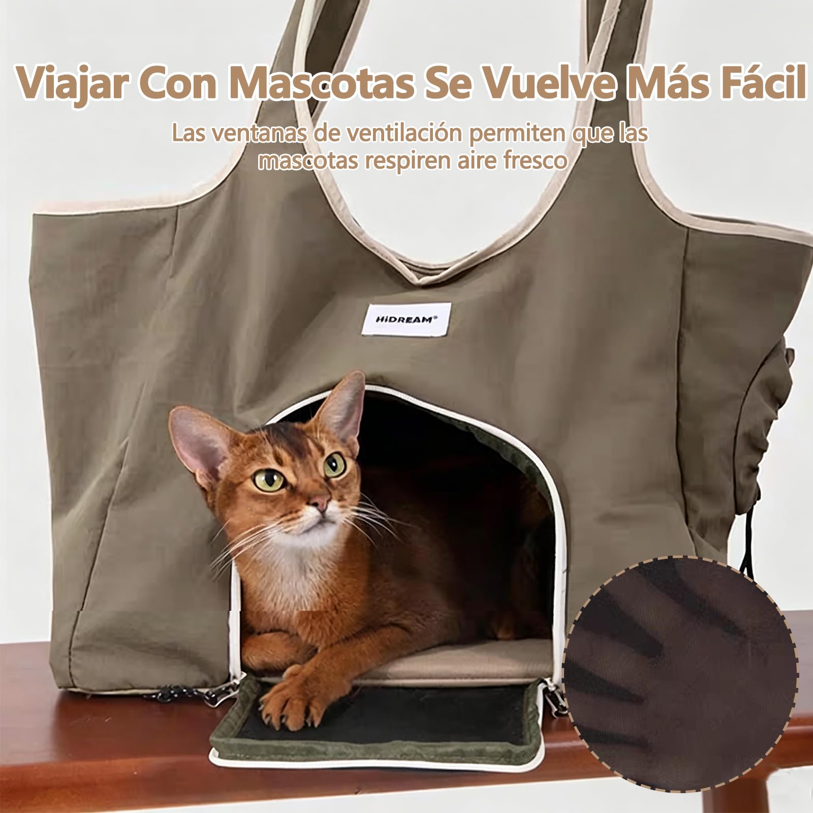 Galatée Bolso Bandolera para Mascotas, Fabricado En Tejido De Nailon Impermeable, Portátil con Asas, Base Rígida Integrada para Evitar Que Se Deforme, a Prueba De Fugas y Transpirable (Beige)