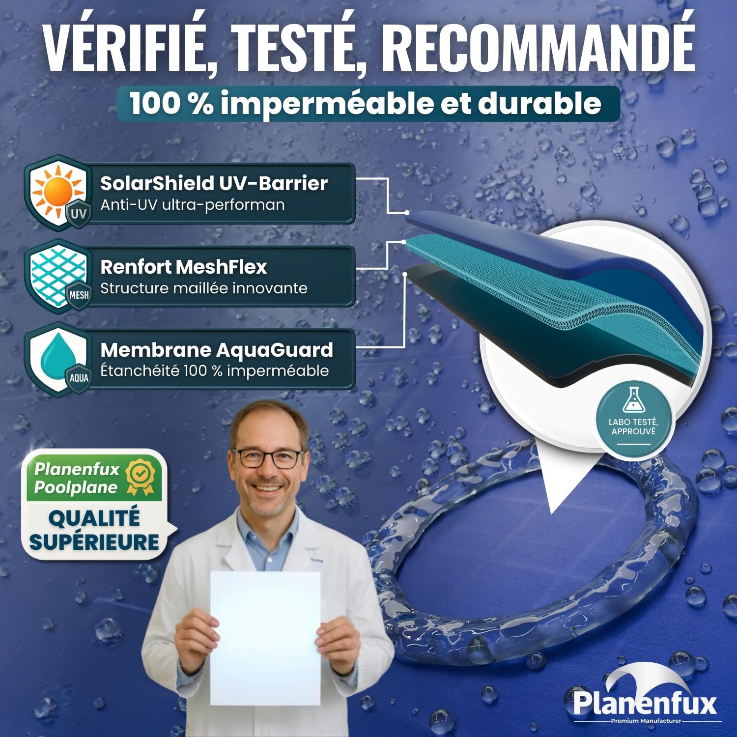 Planenfux® Bache hivernage Piscine Hors Sol Ronde 5m | Bâche Piscine 4.88 Ronde été et Hiver en polyéthylène 200g/m² | Bache de Protection résistante au Chlore & aux UV avec Fonction Solaire | Ø560