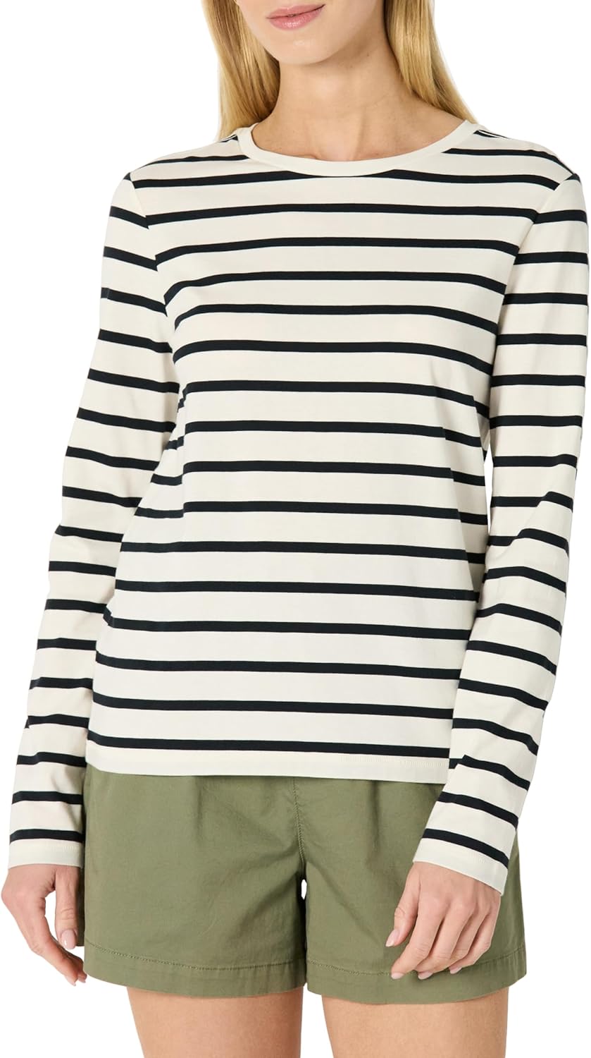 Amazon Essentials Womens 100% Cotton Regular-Fit Long-Sleeve Crewneck T-Shirt