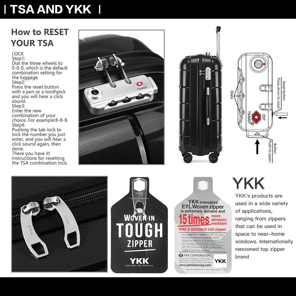 Kono Moda Maletas de Viaje Cabina rígido, Maleta de 4 Ruedas giratorias, Cerradura TSA, Cremallera YKK, Estuche de Carrito de Negocios
