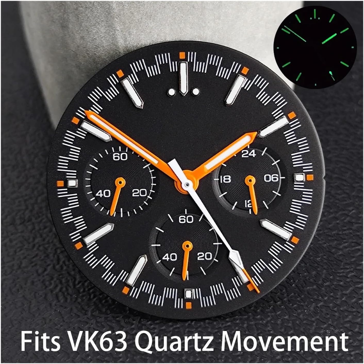 39.7mm Stainless Steel case Compatible VK63 VK63A VK64 Movement Moon No Sapphire 20mm Strap Watch Repair(39M)