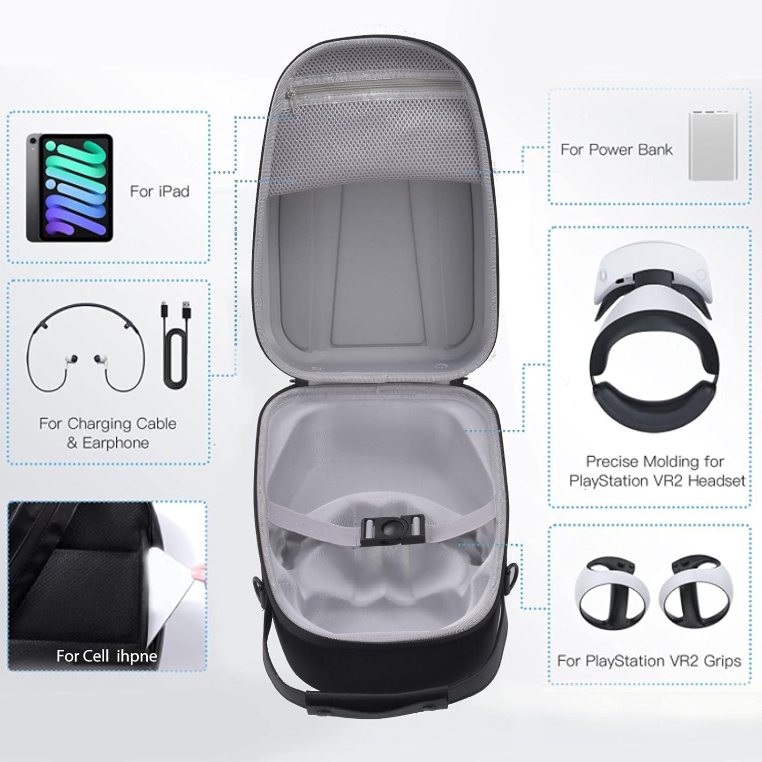 Psvr2 Case - Portable EVA Hard Carrying Case Compatible For Ps Vr2 - Play.station Vr2 Carry Case - Waterproof Dual Zippers - Protective Bag For Headset And Handle