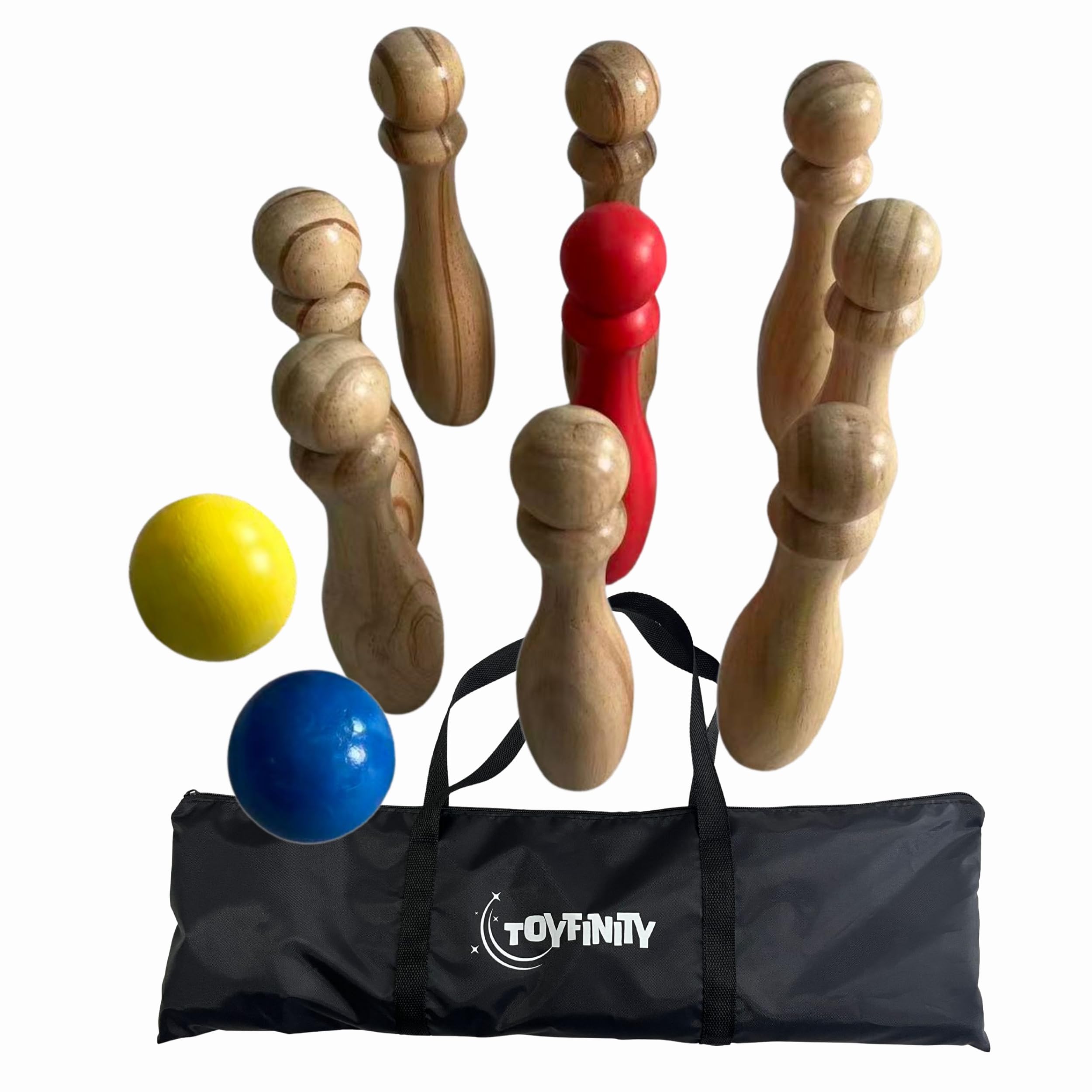 Jeu de quilles en bois FSC avec 9 broches, 2 balles et sac de transport, pour l'intérieur et l'extérieur, le jardin, les fêtes et les jeux