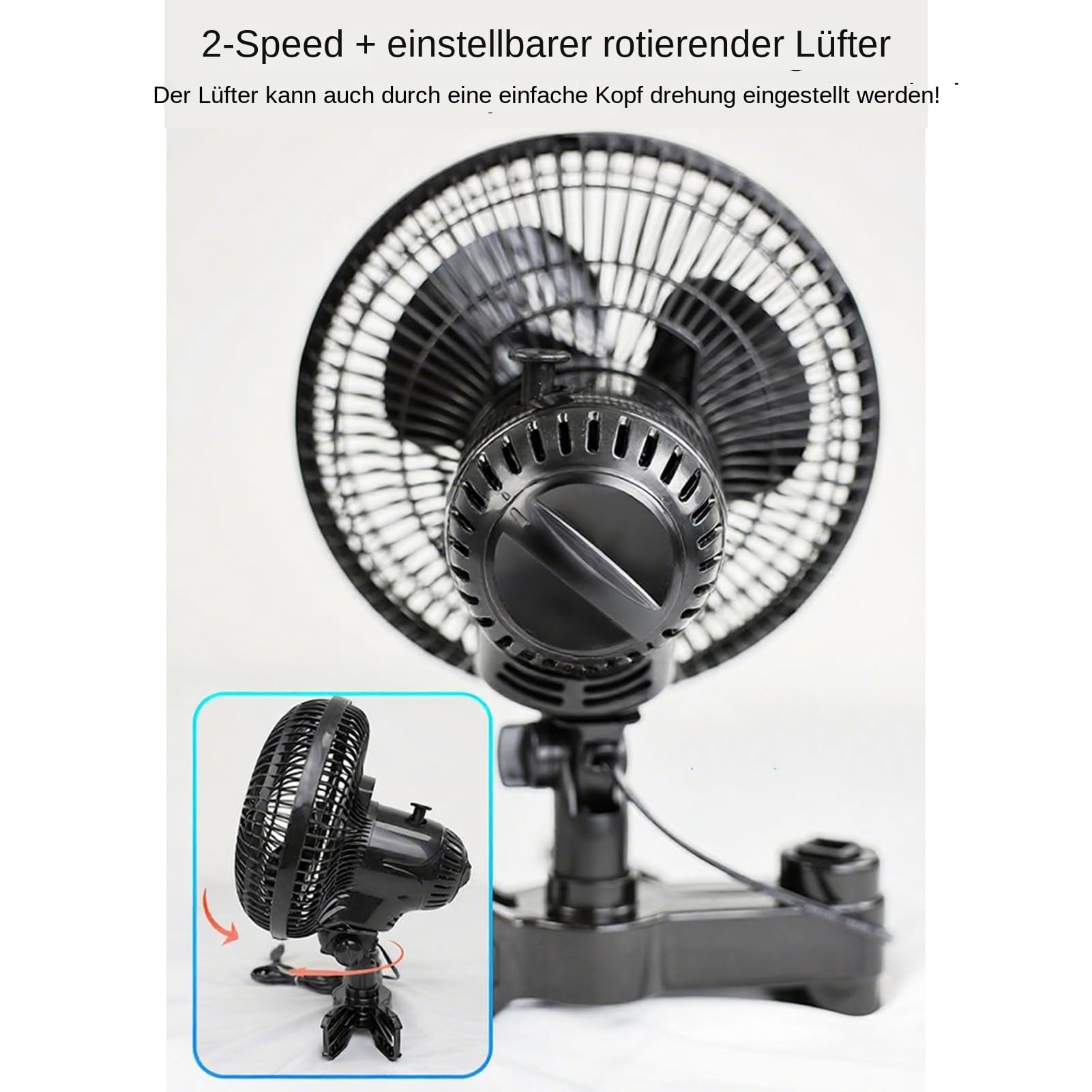 Generisch Grow Ventilatore con Clip, Regolazione a 2 Livelli, perbottone, oscillante, Ventola silenziosa da 25 W, per, Diametro 22 cm, Standard Europeo, Colore Nero