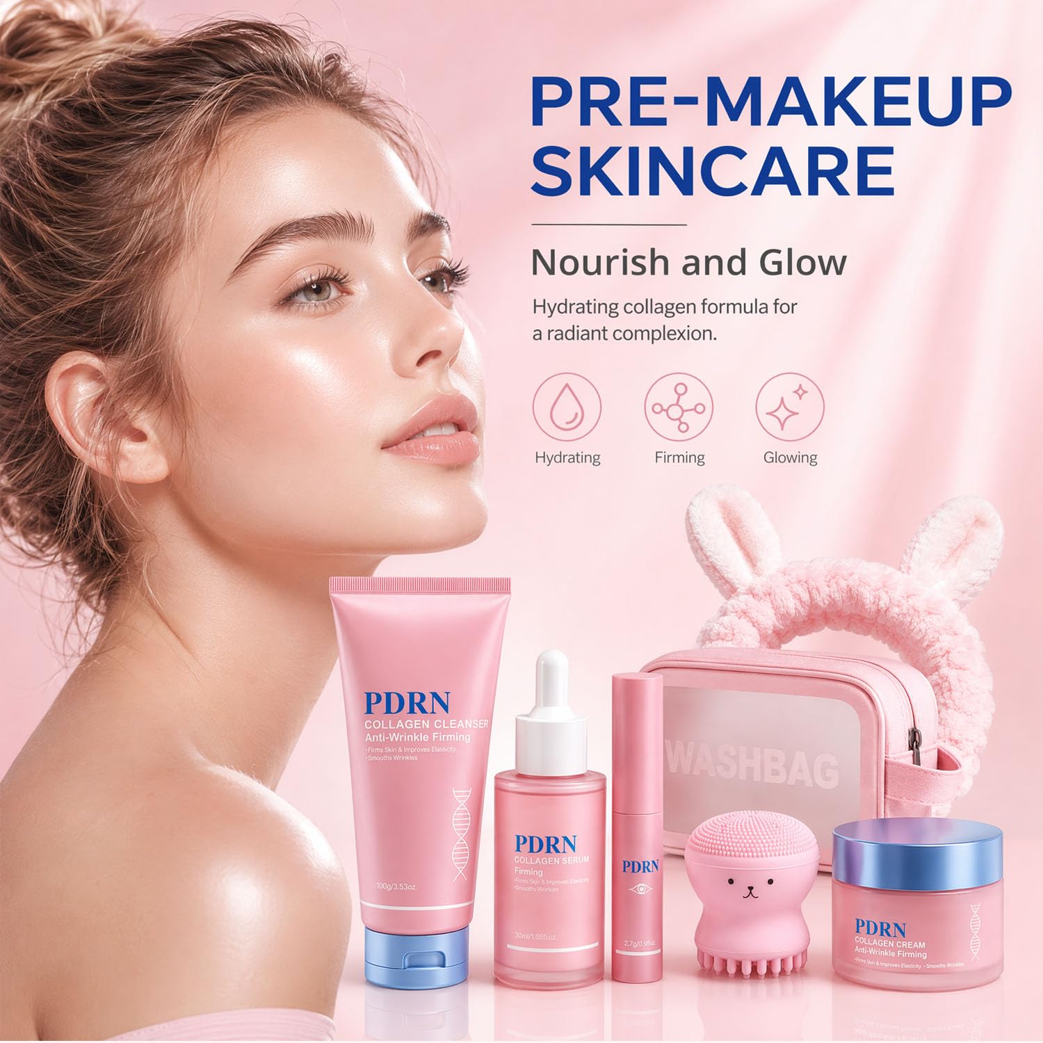 7Pcs PDRN Skincare Set, Skincare Set for Women, Gentle Facial Kit for Women