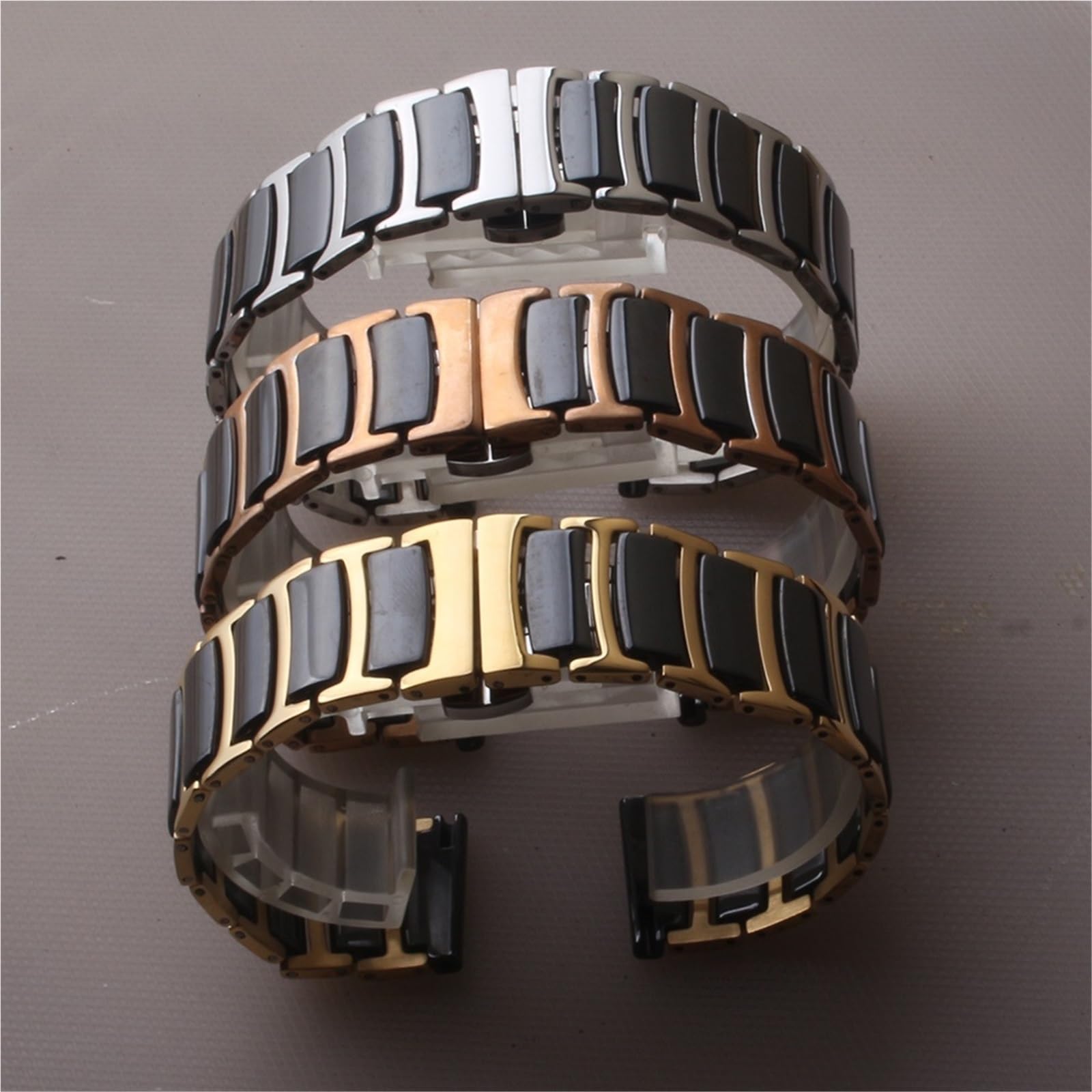 Correa de cerámica para Reloj de Mujer y Hombre, Pulida (Plata y Negra, 20 mm)