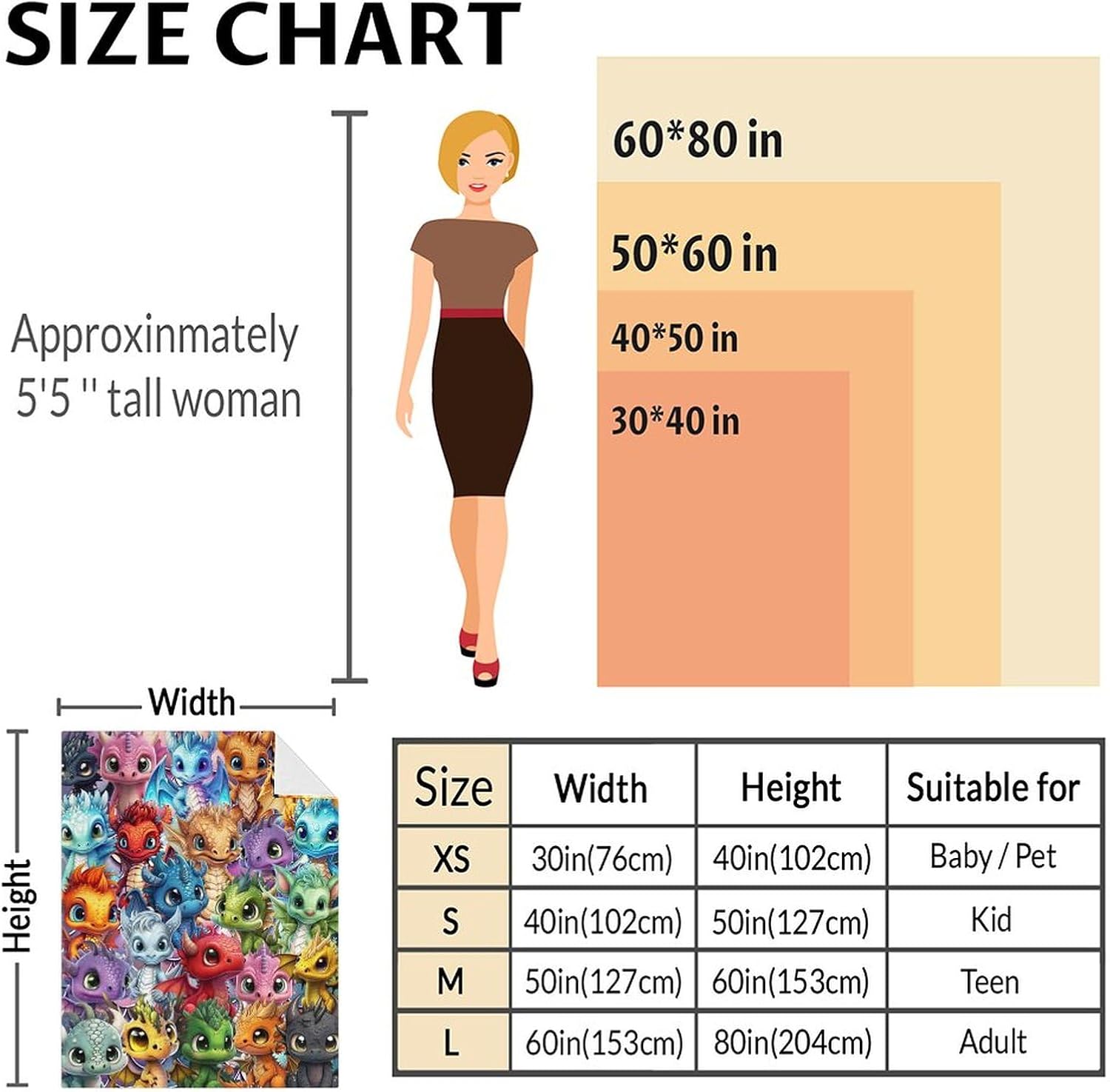 Dragon Blanket Gifts - 40x50 Inches Cute Throw Blanket for Kids, Boys & Girls - Colorful Soft Fuzzy Blankets for Couch, Sofa & Bed - Image 3