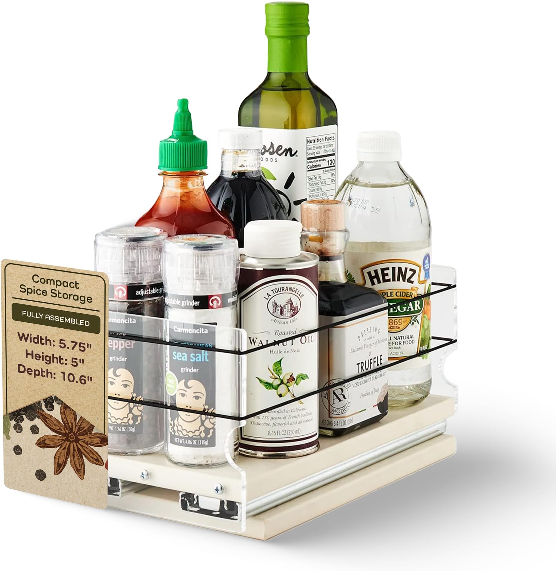 Vertical Spice - Heavy Duty Kitchen Spice Rack Storage - Pull Out Drawers For Kitchen Cabinets - Sliding Pantry Organizers - Seasoning Cabinet Pull Out Shelves - Made in USA - 5.75"W x 5.0"H x 10.6"D
