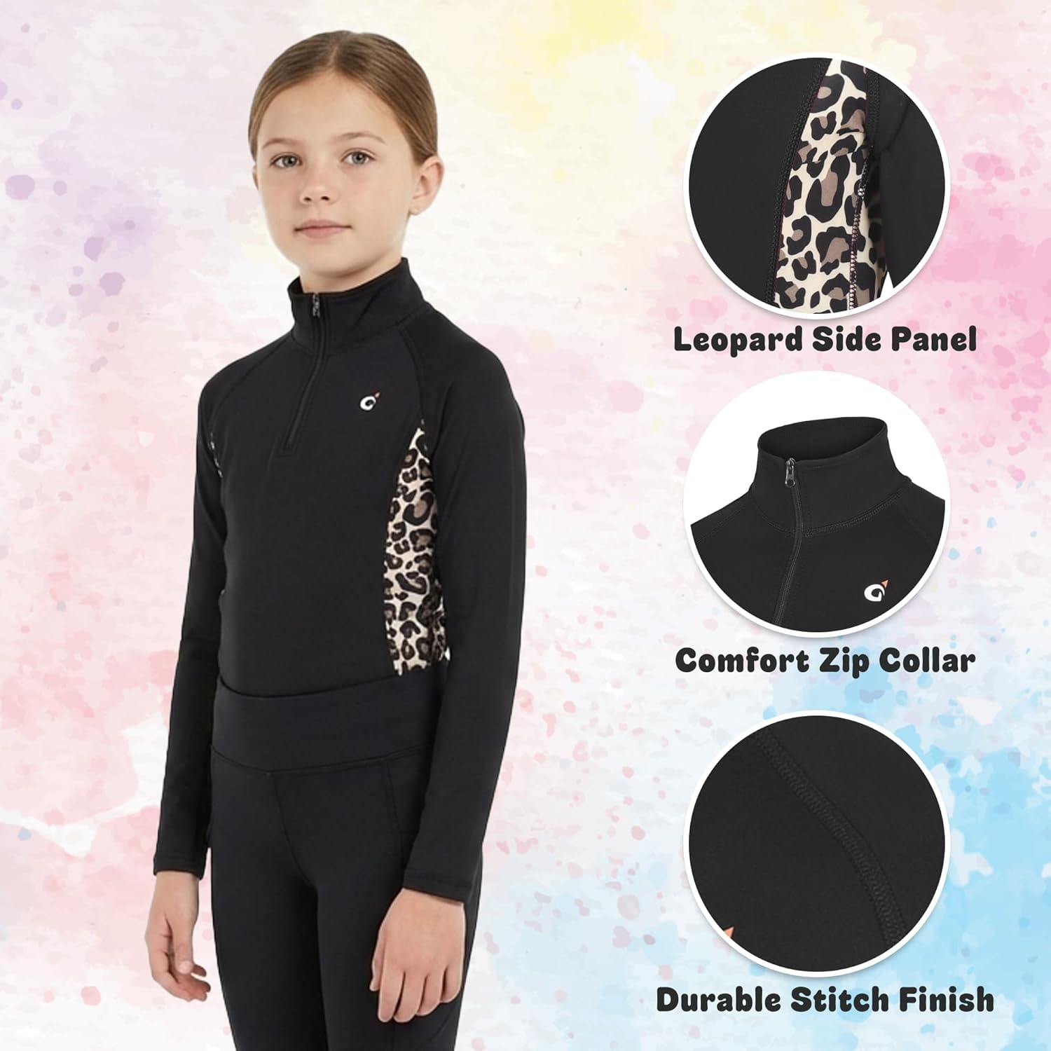 Equestrian Shirts for Girls, Kids Horse Riding Shirts Base Layer Horseback Riding, Long Sleeves Quarter Zip
