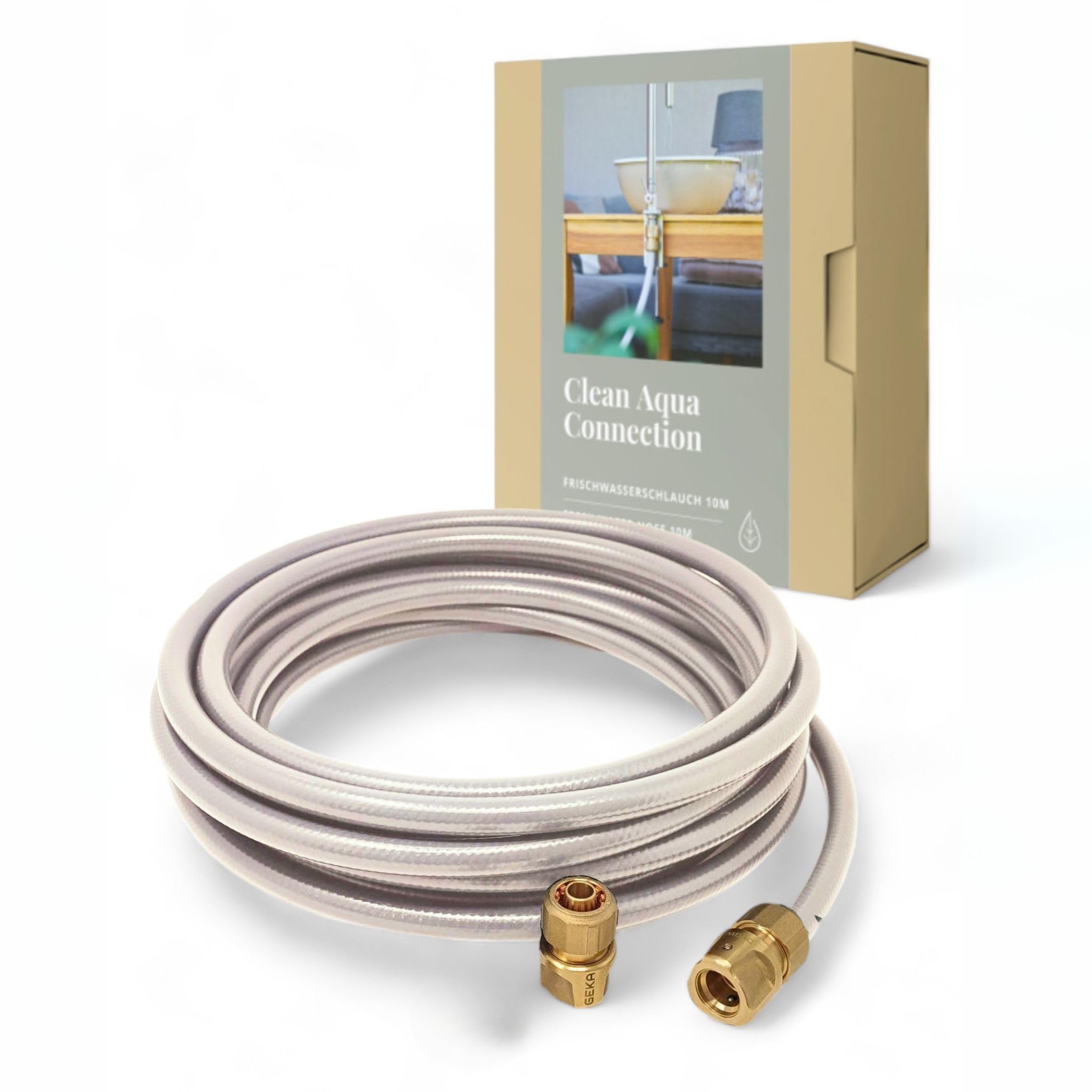 Livlig53 LIVLIG Manguera de Agua 10 m 1/2 Pulgada con racores, Manguera de Agua Dulce para Camping, Cocina Exterior o llenado de Piscinas, Manguera para Uso en el Sector del Agua Potable, Greige