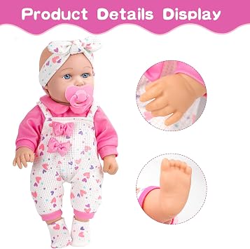 XFEYUE 12 Baby Doll with Pink Bowknot Clothing Set for 3+ Child Girls Gift