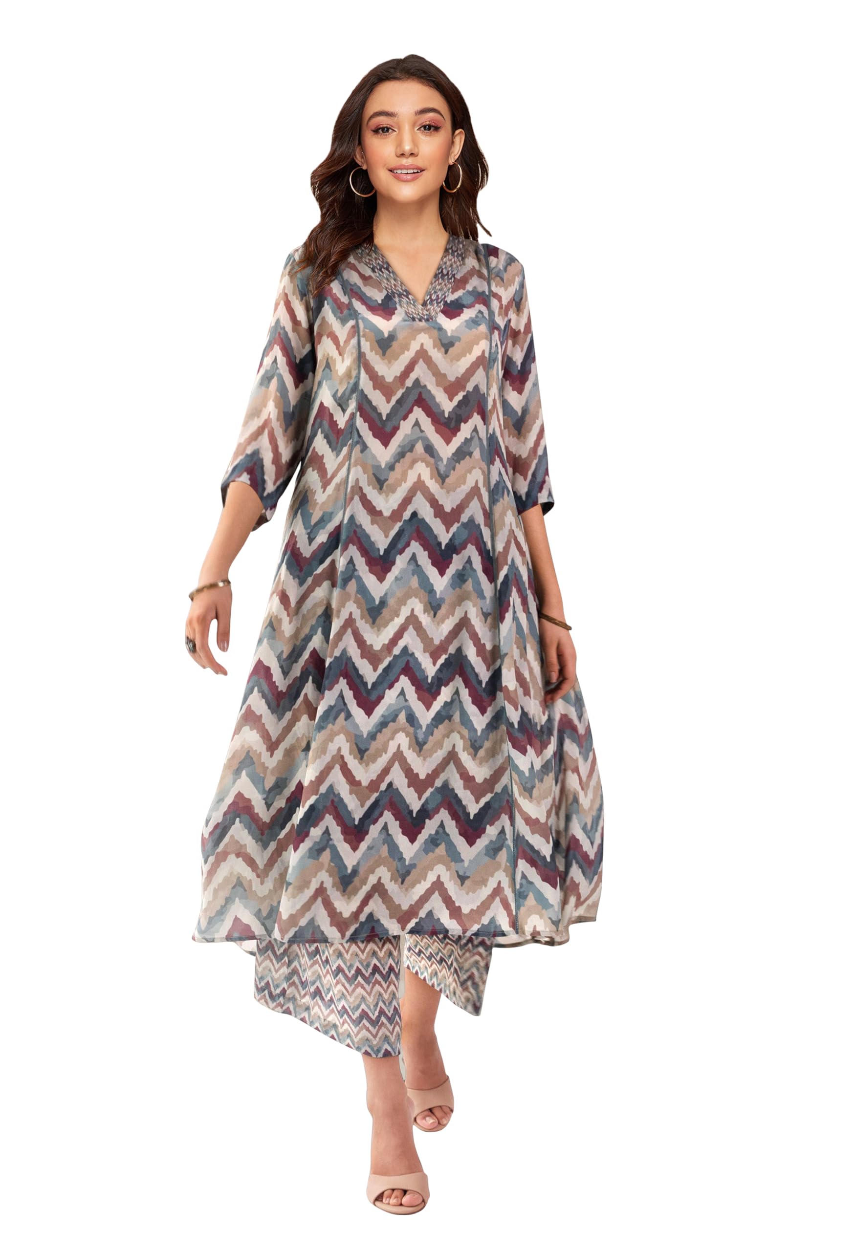 Toochki Kurta Sets For Women | Cotton Rayon | A Line Two Piece Kurtis | Anarkali | Multicolor Kurti Set | Chevron Printed Kurtas | Cord Set Dress