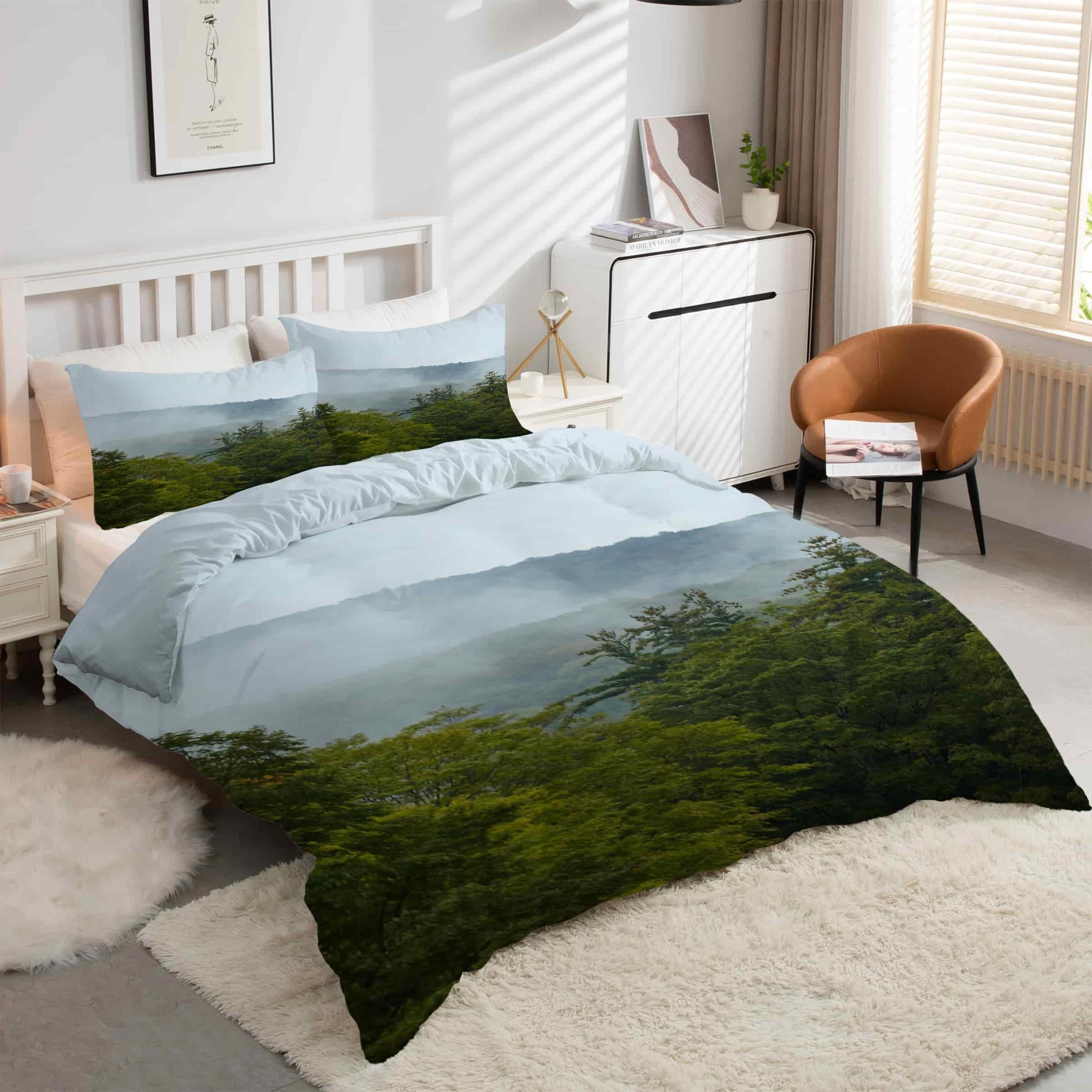 Housse de Couette 240 x 260 Forêt Vert Ensemble Literie 3 Pièces kK5676