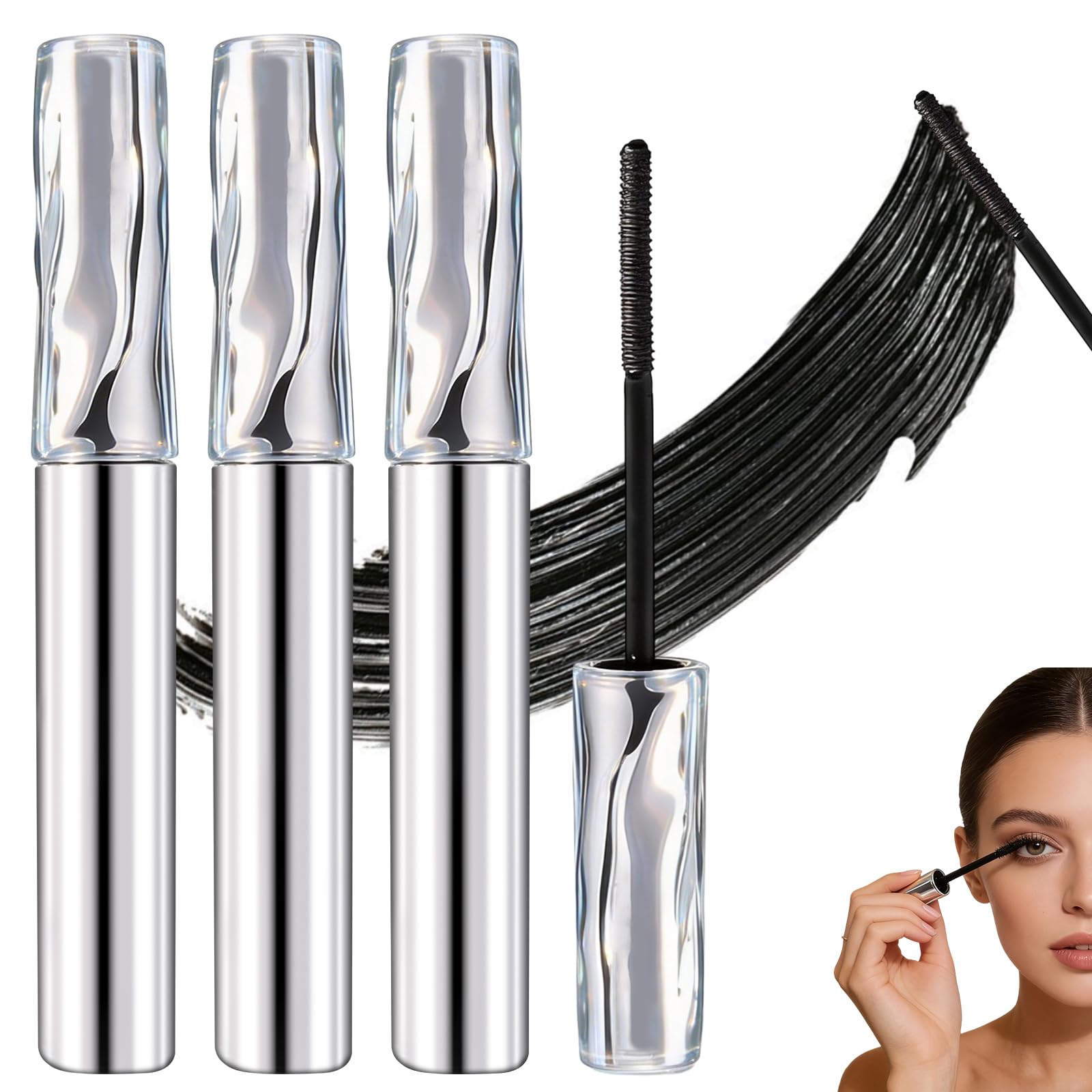 3pcs Steel Tube Eyelash Prime𝐫, Eyelash Primer,Tubular Eyelash Primer,WaterproofLong Curling Mascara,Natural And Non-Smudged, Fiber Mascara