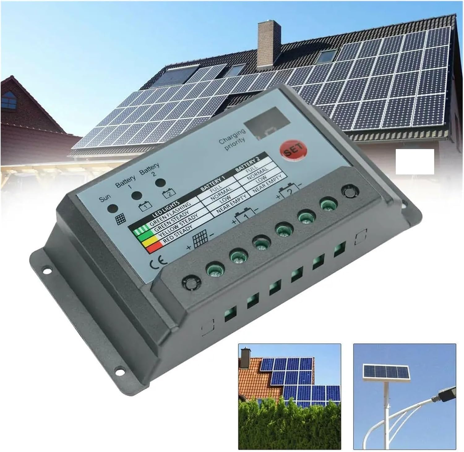 Regulator Ładowania Solarnego MPPT 20A, Podwójna Bateria - Auto 12V/24V, Wyświetlacz LCD, Ochrona Przeciwprzeładowaniowa, Kompatybilny z PC dla Kamperów, Łodzi i Systemów Off-Grid/Domowych