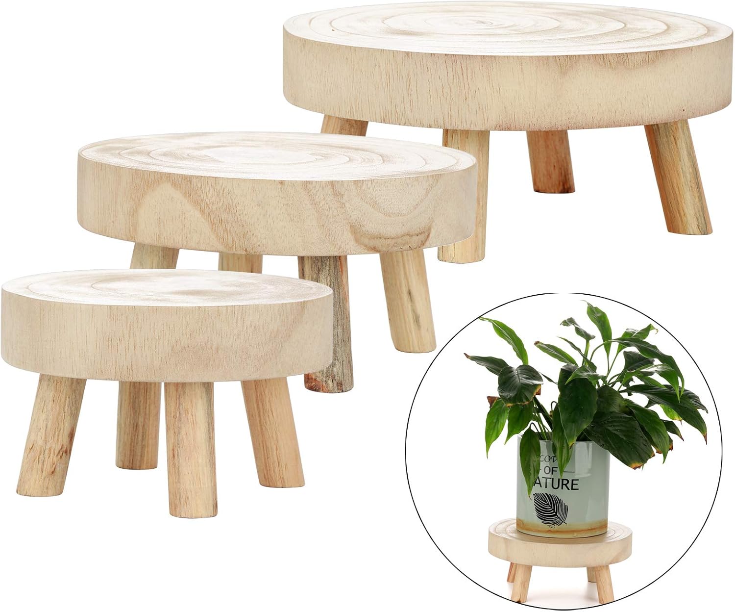 Wood Potted Plant Stand Set of 3,Solid Wood Mini Nigeria Ubuy - Technical View