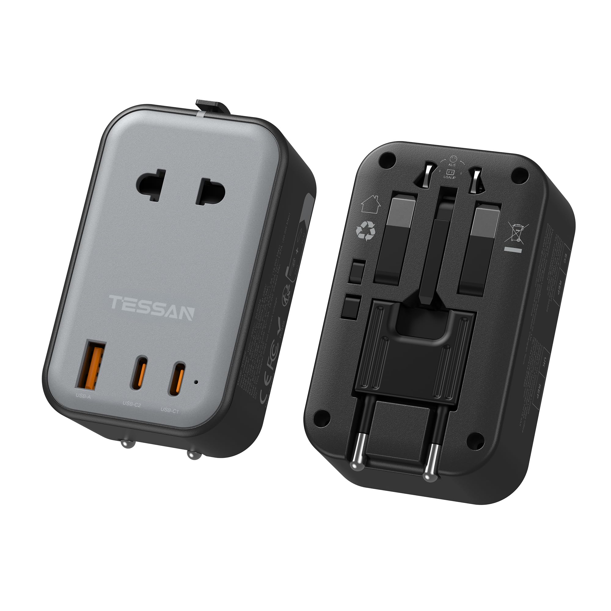 TESSAN Adaptateur Prise Universelle PD 20W, 2 USB C et 1 USB A, Voyage pour France USA Angleterre Australie Japon Chine Thaïlande