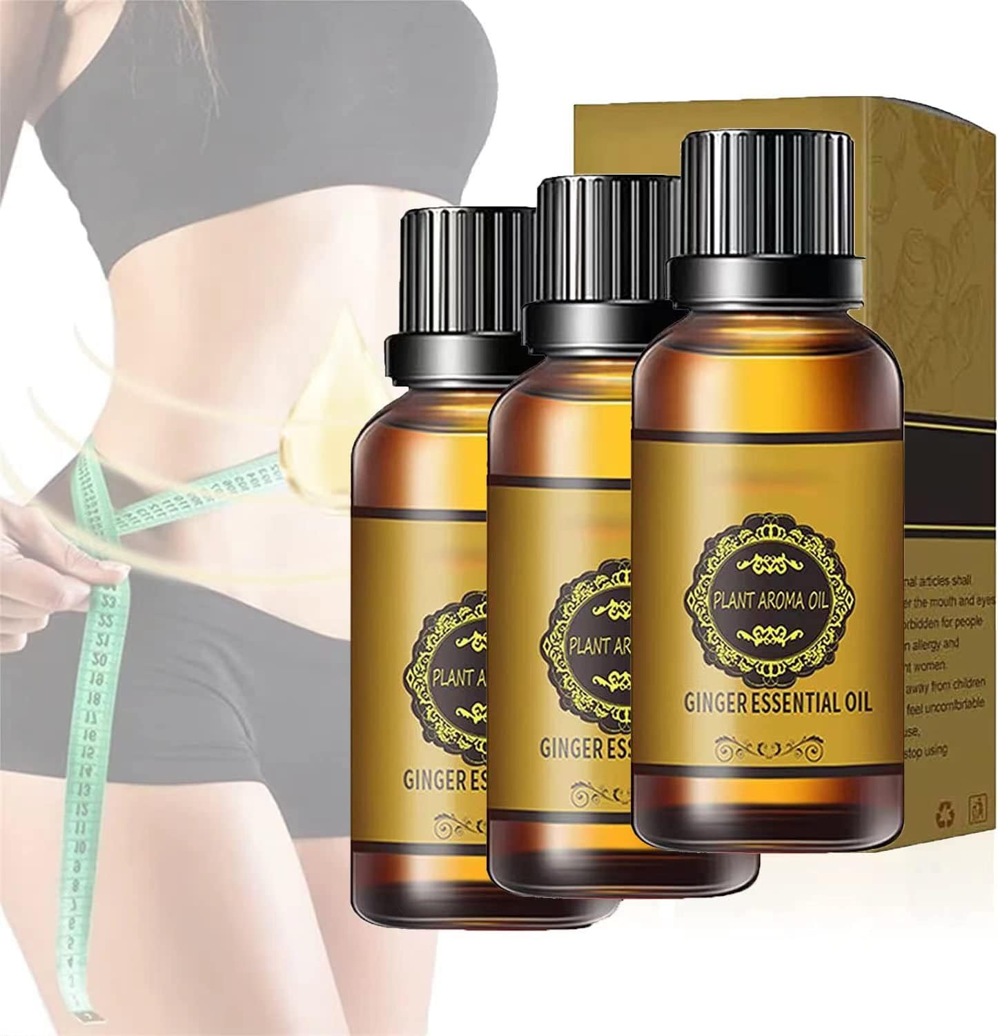 FUGJAOJO Belly Drainage Ginger Oil, Ginger Essential Oil, Belly Drainage Ginger Oil, Relax Massage Liquid. (3pcs Yellow)