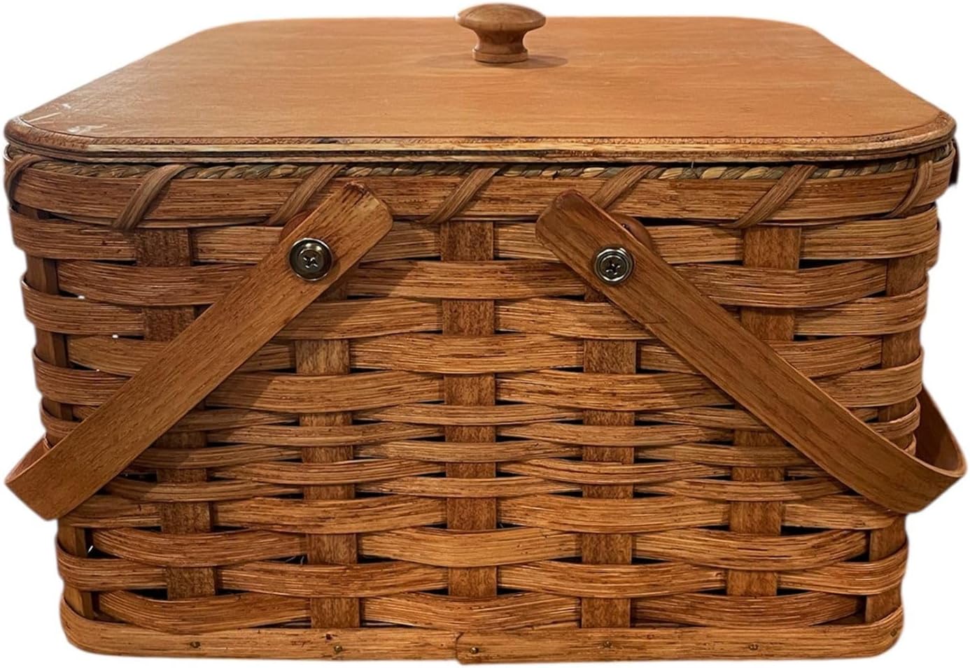 Amish Double Pie Carrier Square Oak Handmade Gingerich Style Basket Swinging Handles (WINE)