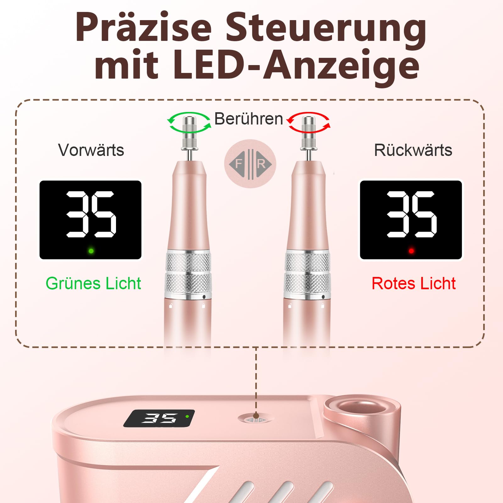 Nagelfräser - Elektrische Nagelfeile Maniküre Pediküre Set , Nagelfräser Maniküre, Fräser für Gelnägel und Acrylnägel, 35000U/M, Set mit 6 Fräsen, Rose