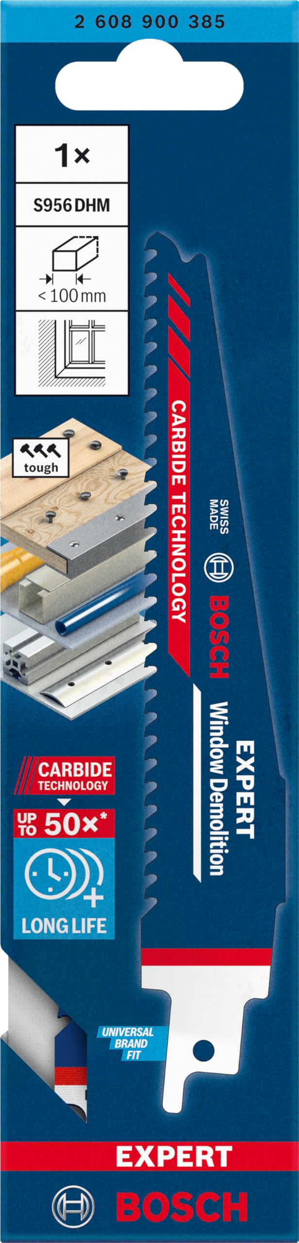 Bosch Professional 1x Hoja de sierra sable Expert `Window Demolition` S 956 DHM (para Madera con metal duro, Longitud 150 mm, accesorios Sierra sable)
