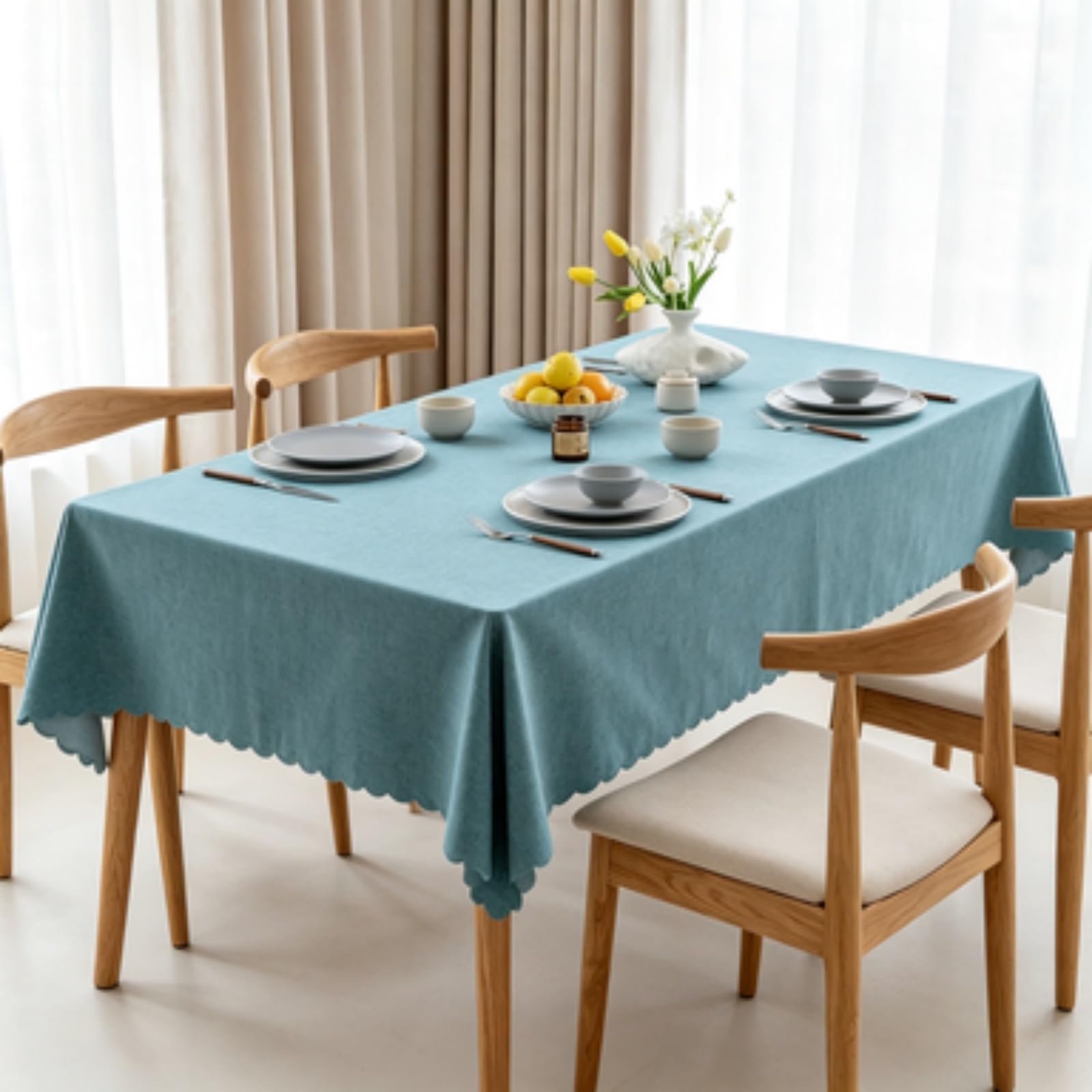 RCYONGQ Table Cover Wipe Clean Tablecloth Water Resistant, Wipeable Tablecloths Water Resistant Durable Scratch Resistant, Washable For Dining Room Kitchen Tabletop Decoration(Dark blue,140x240cm)