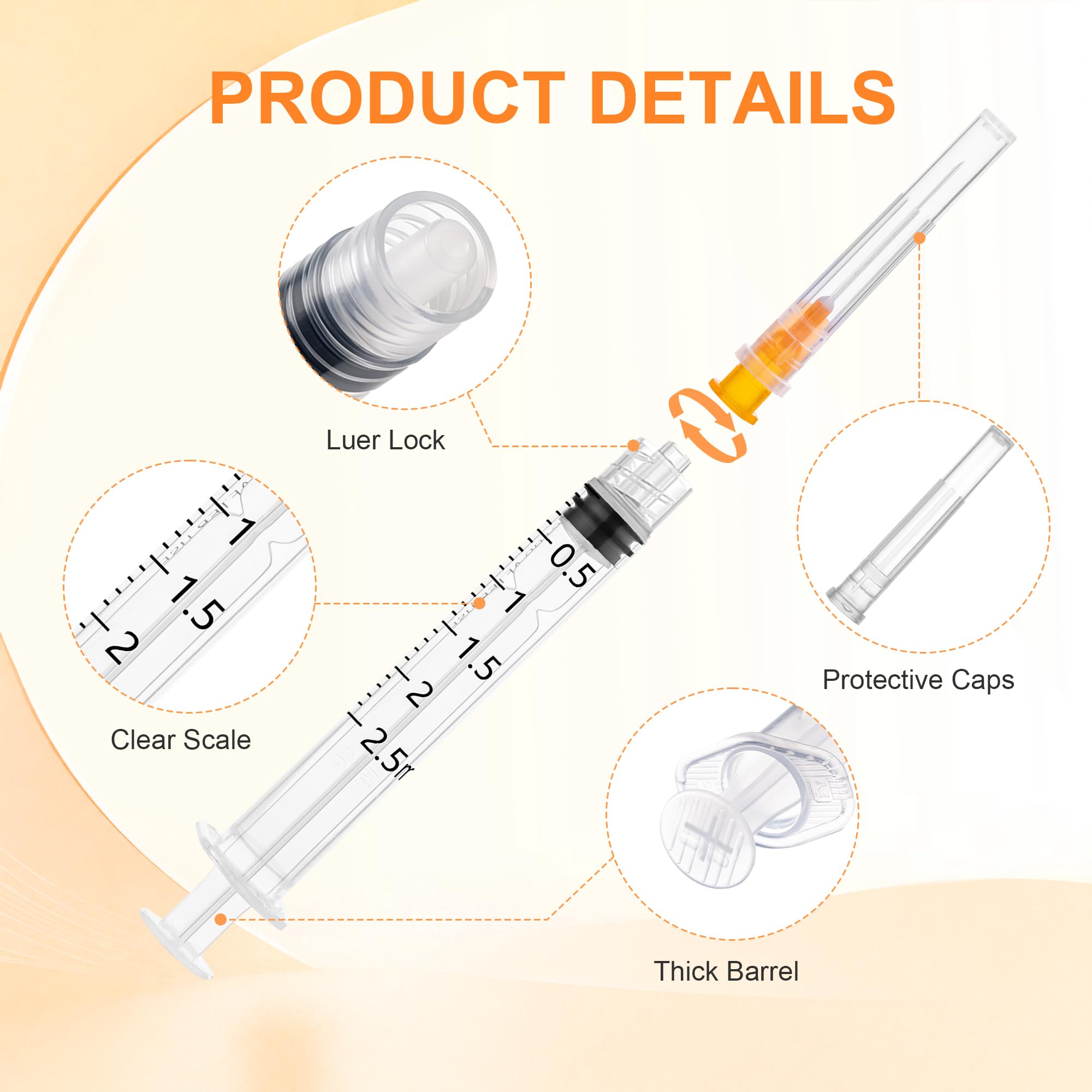 2.5ml Disposable Syringe with 25G-1Inch(25mm) Luer Lock Syringes, 100Pack — Amazon image 4
