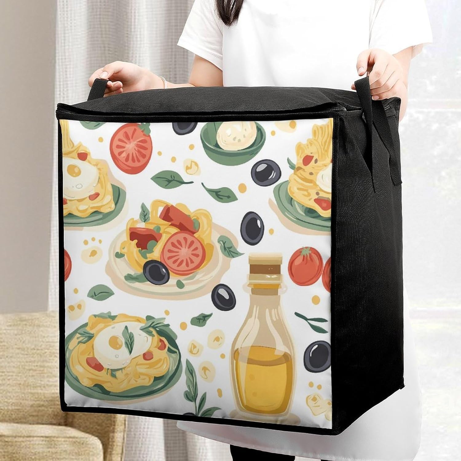 Cute Italian Food And Pasta Large Comforter Blanket Storage Bags Bins 70L Closet Organizer with Handles