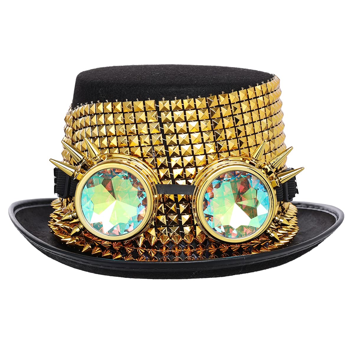 COSDREAMER Unisex Gothic Steampunk Top Hats with Goggle Halloween Hat (58cm, Gold 5)