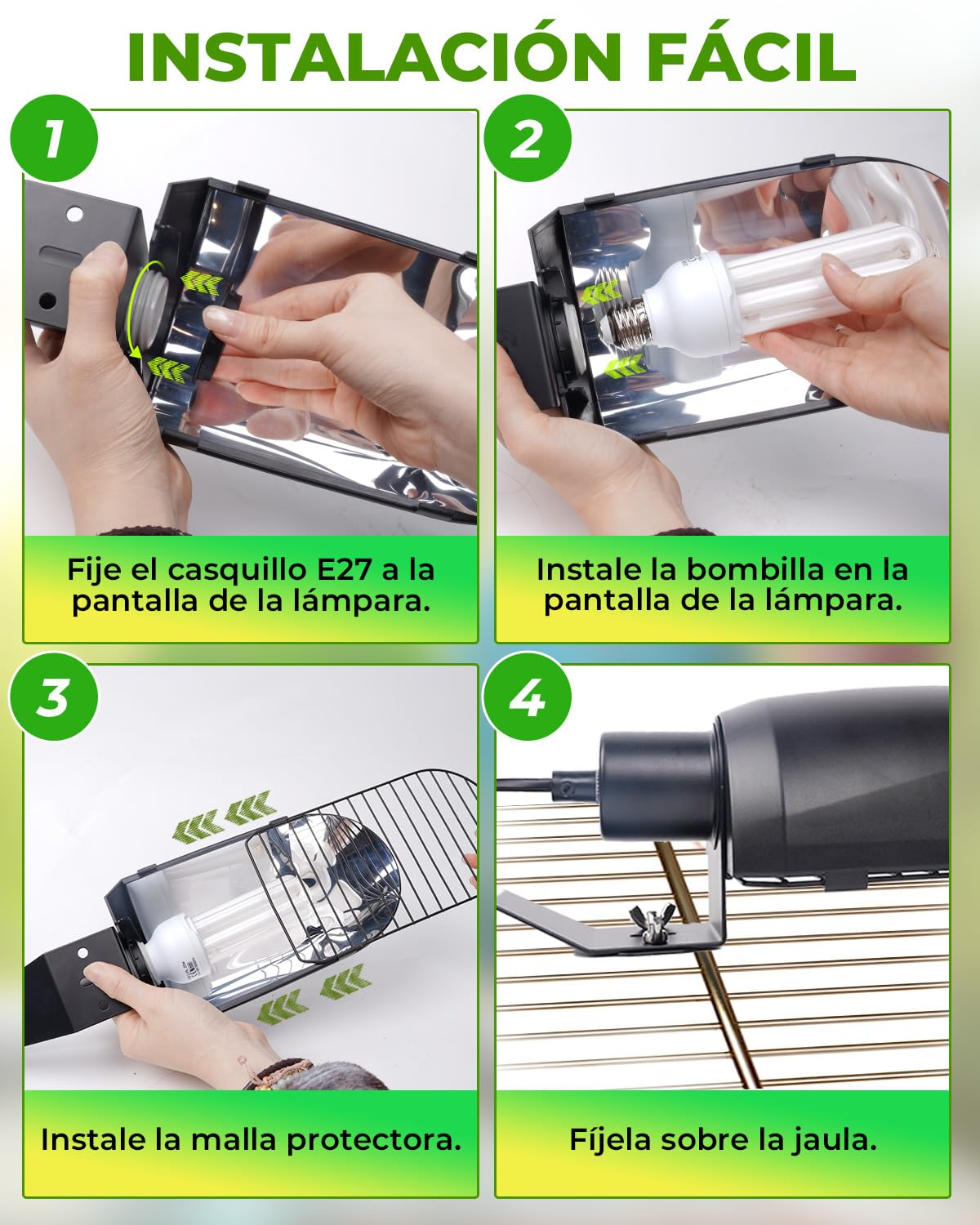 GlowUp UVB 2.4 Lámpara para Pájaros Kit Combinado, Portalámparas E27 con Bombilla UVB 2.4 20W E27 para Aves y Reptiles