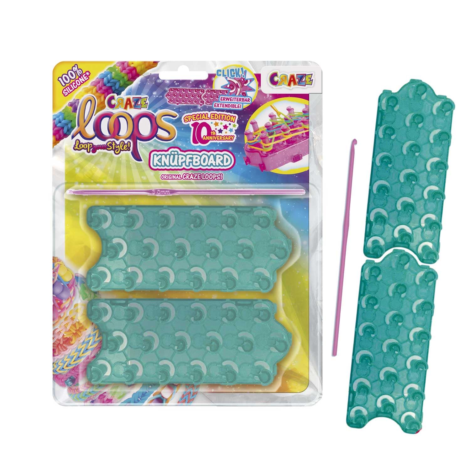 CRAZE Loops Krośno do Wiązania Kolorowych Gumek, Zestaw do Robienia Bransoletek i Prac Manualnych, Tablica do Loom Bands