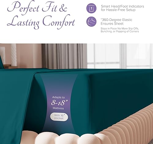 Miniatura 5 de Carressa Linen Juego de sábanas de algodón egipcio suave de fibra larga de 600 hilos, juego de 3 piezas, sábanas individuales, hasta 17 pulgadas de